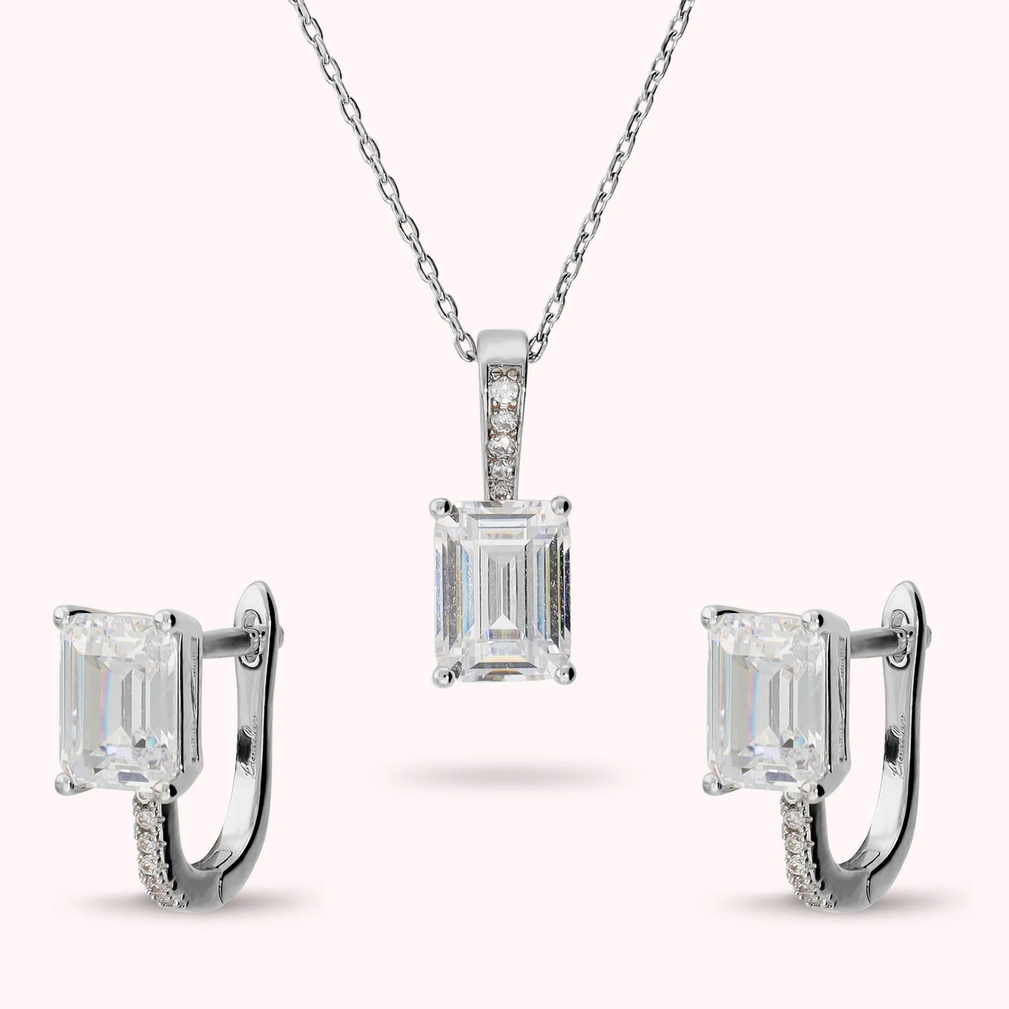 Set Necklace + Earrings with Baguette Cubic Zirconia