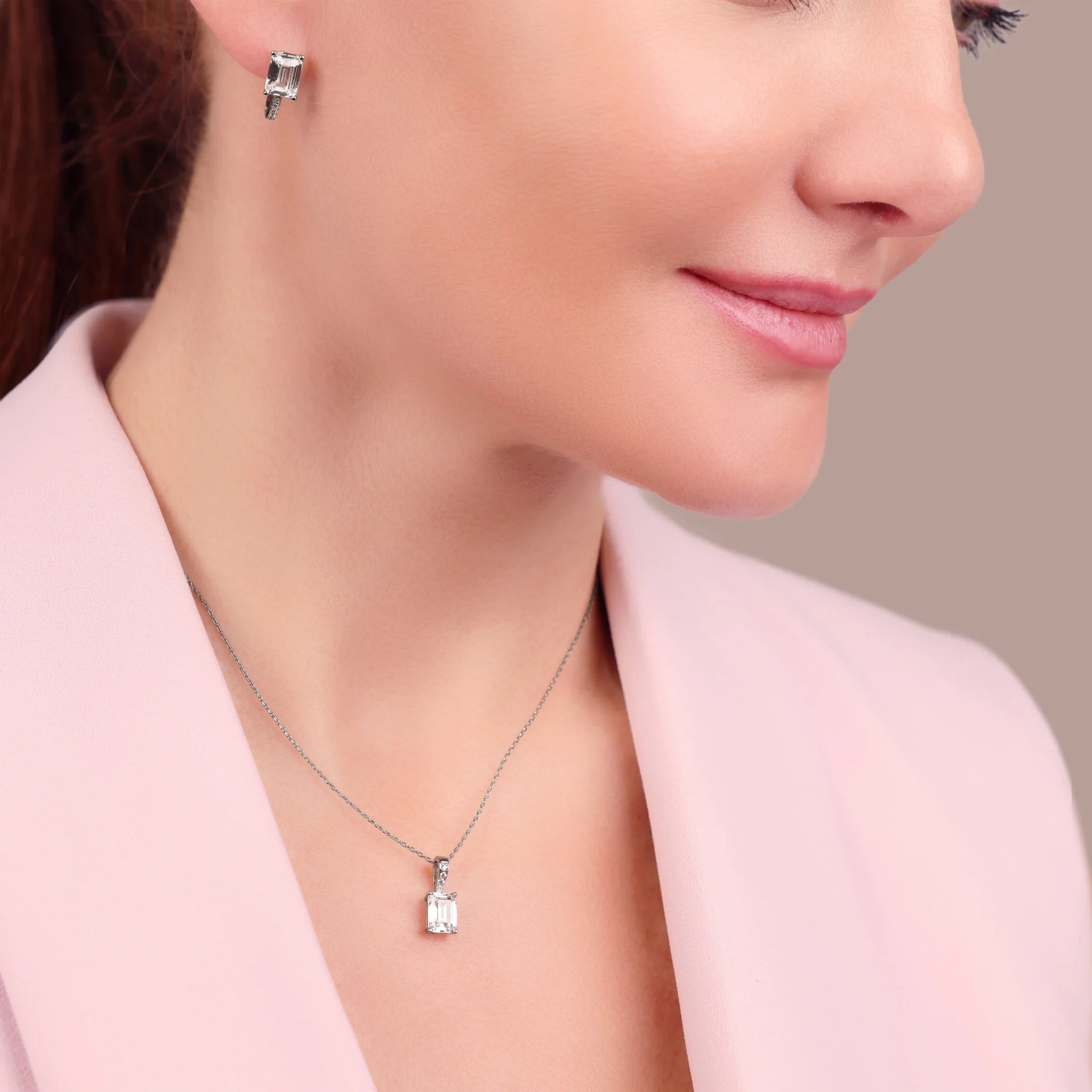 Set Necklace + Earrings with Baguette Cubic Zirconia