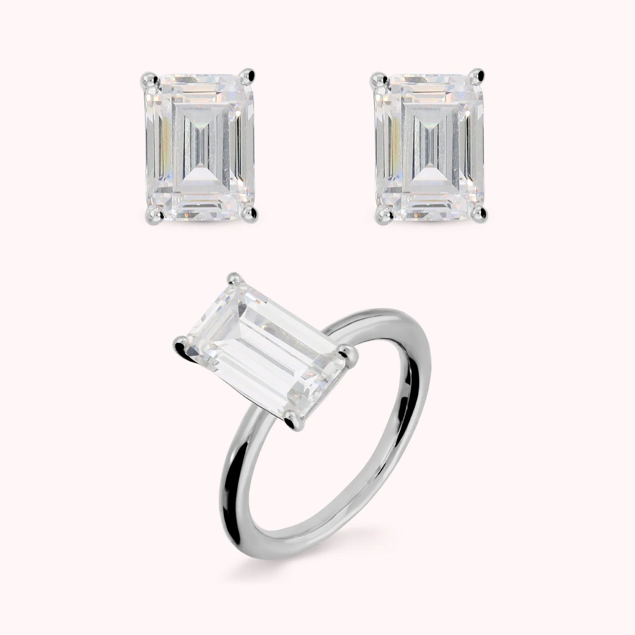 Set Glow Orecchini + Anello Solitario con Cubic Zirconia a Baguette