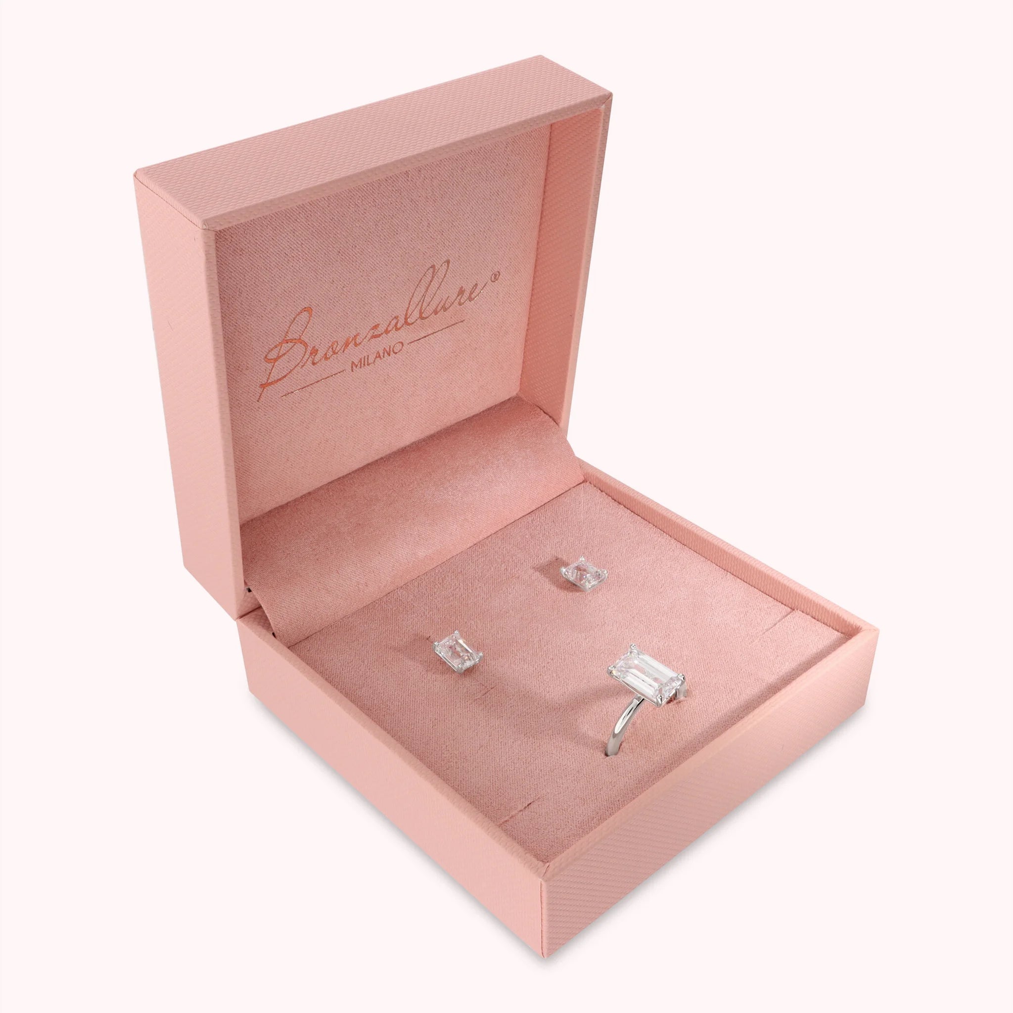Set Glow Orecchini + Anello Solitario con Cubic Zirconia a Baguette