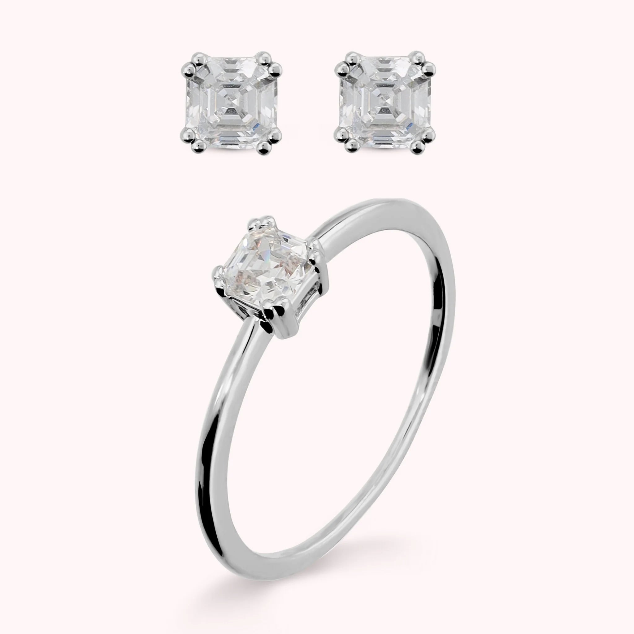 Set Glow Orecchini + Anello Solitario con Cubic Zirconia