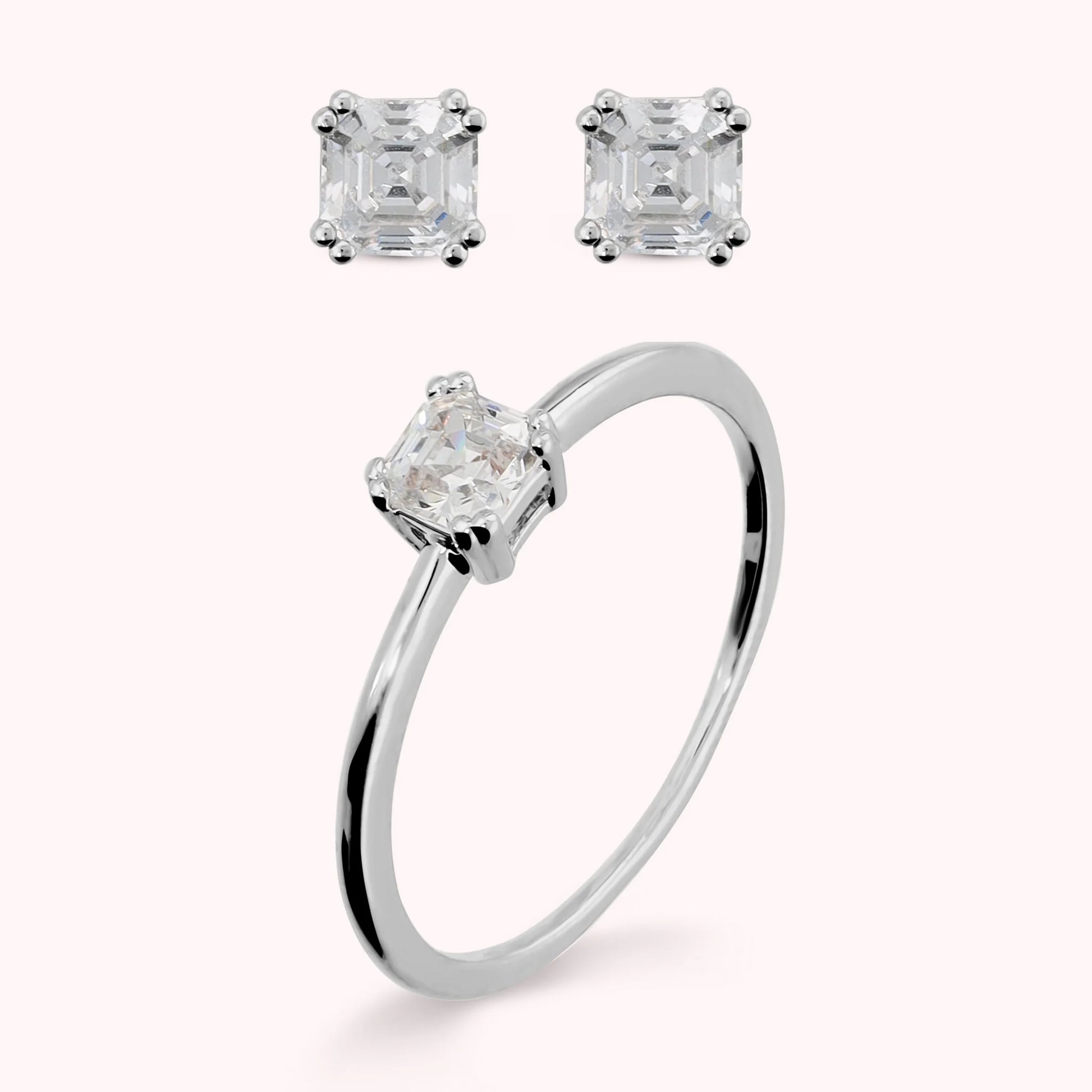 Glow-Set Ohrringe + Solitär-Ring mit Cubic Zirkonia