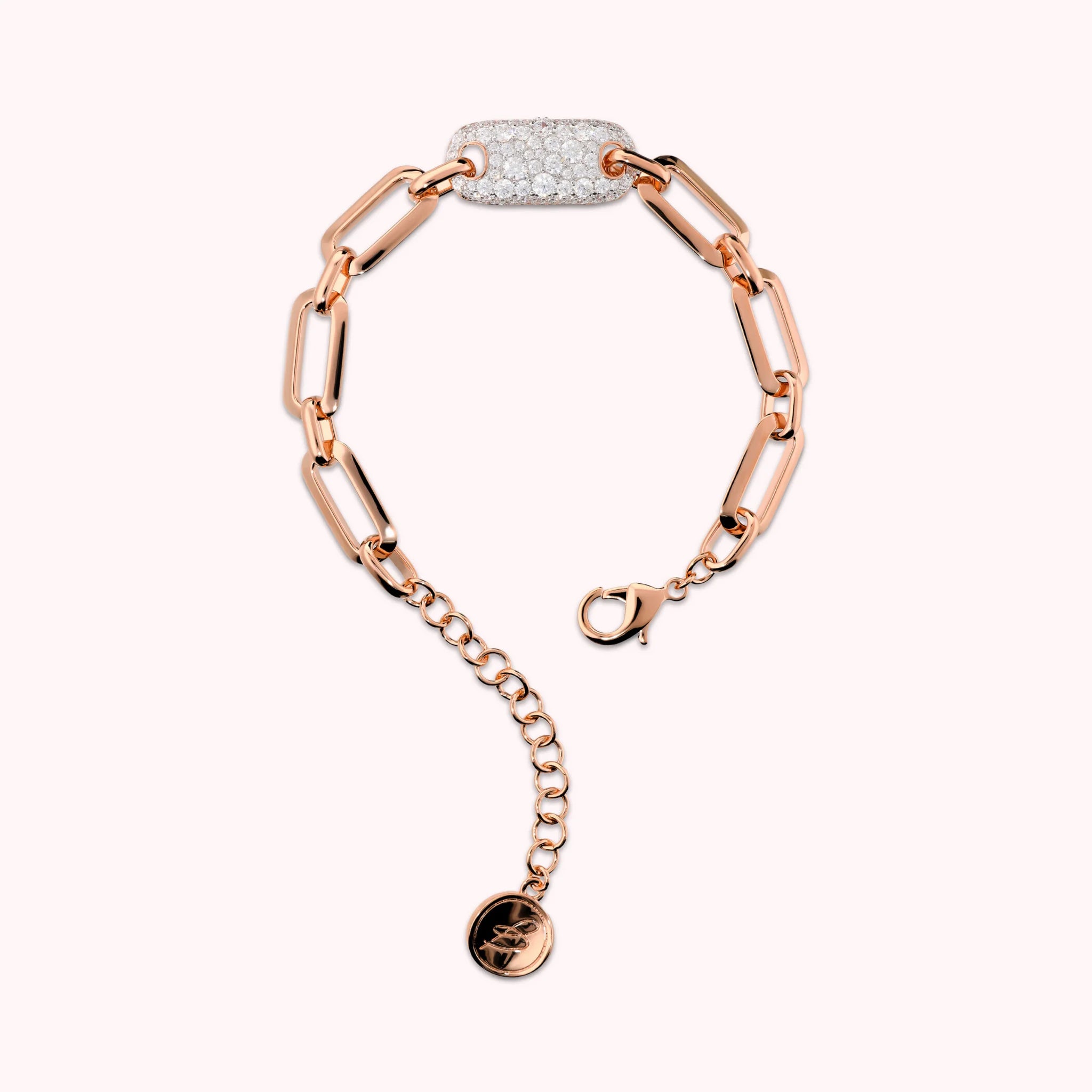 Squared Oval Link Bracelet with Cubic Zirconia Pavé