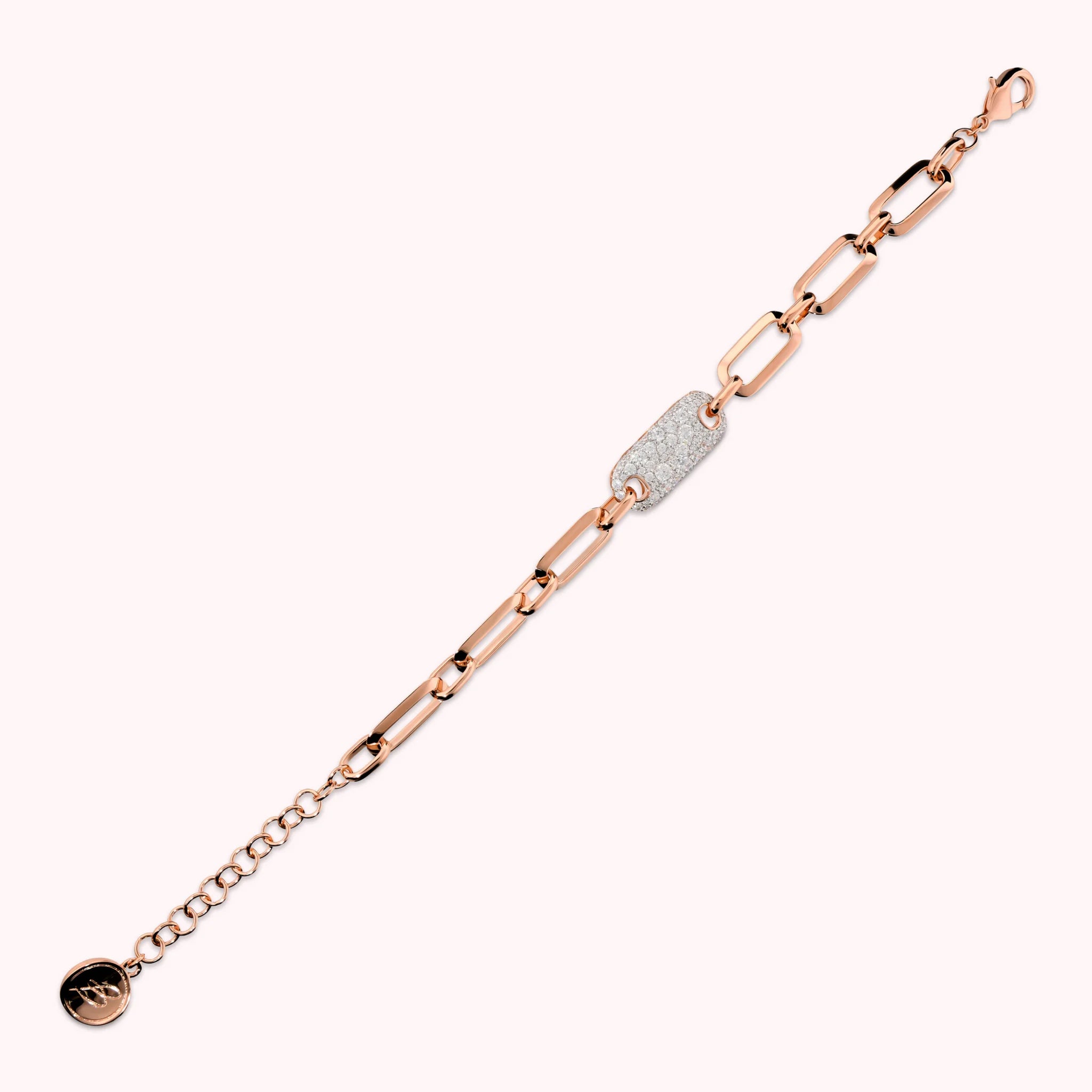 Squared Oval Link Bracelet with Cubic Zirconia Pavé