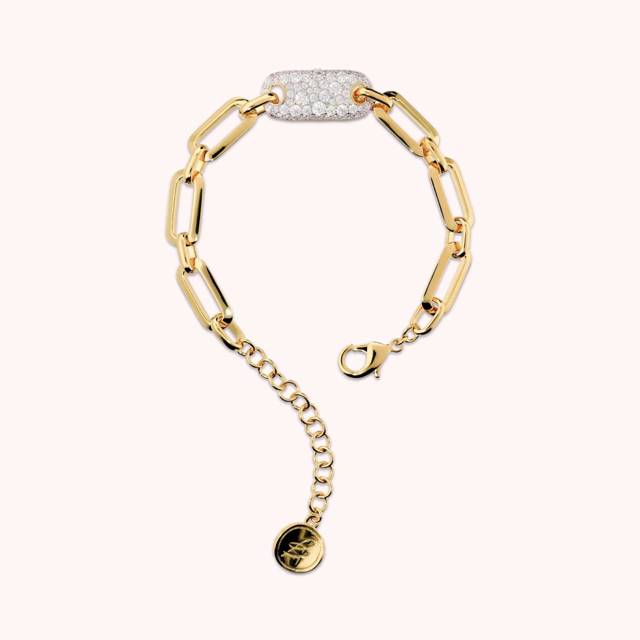 Squared Oval Link Bracelet with Cubic Zirconia Pavé