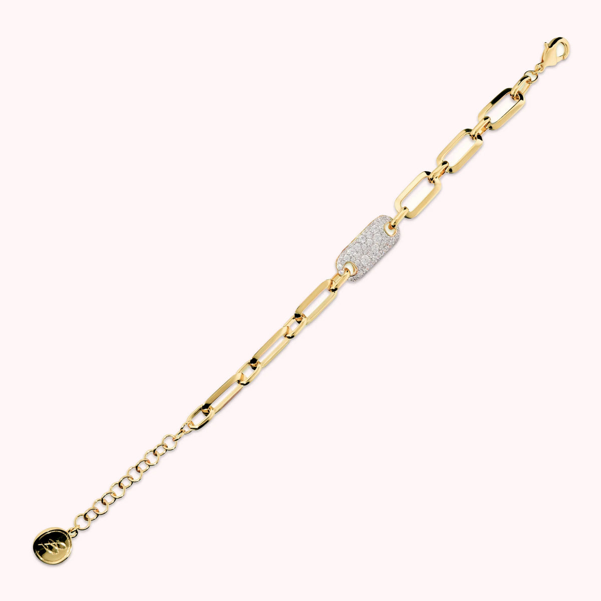 Squared Oval Link Bracelet with Cubic Zirconia Pavé