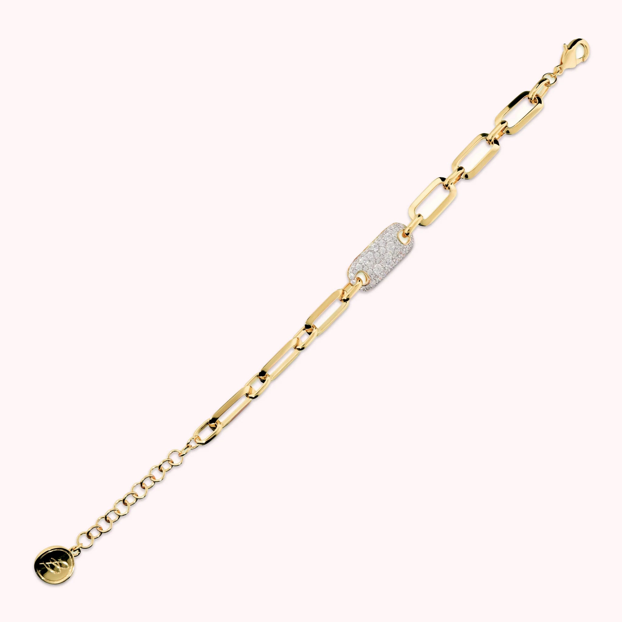 Squared Oval Link Bracelet with Cubic Zirconia Pavé