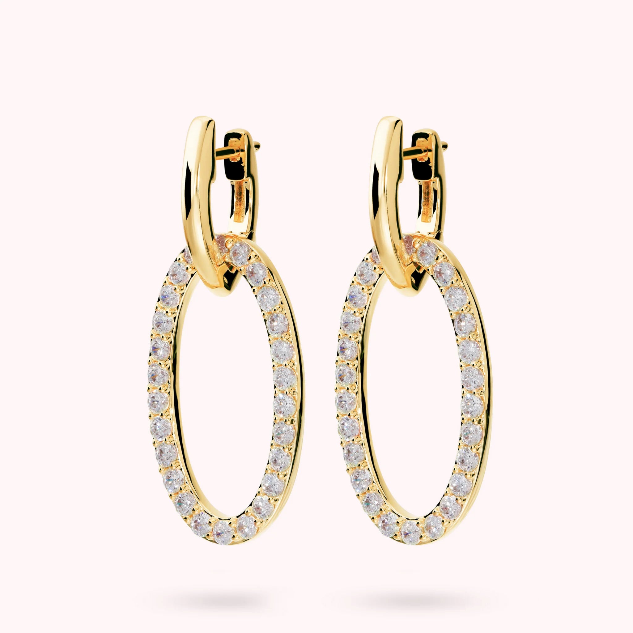 Orecchini Pendenti Ovali con Pavé di Cubic Zirconia