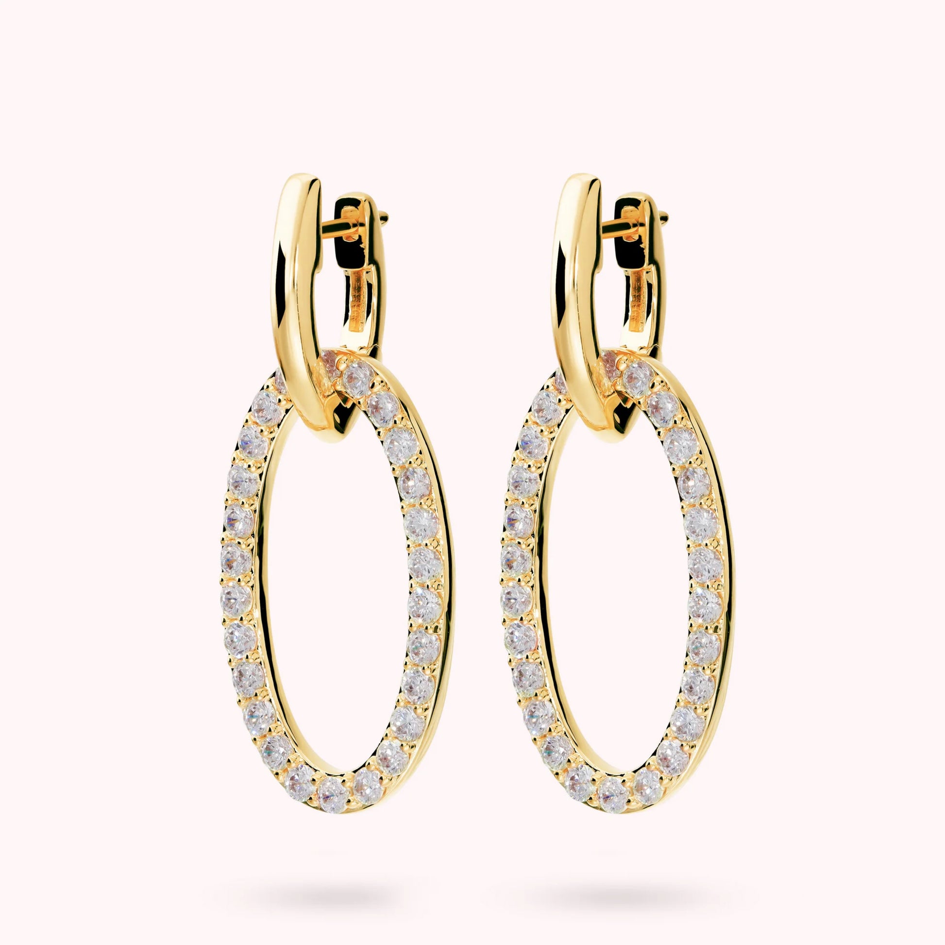 Orecchini Pendenti Ovali con Pavé di Cubic Zirconia