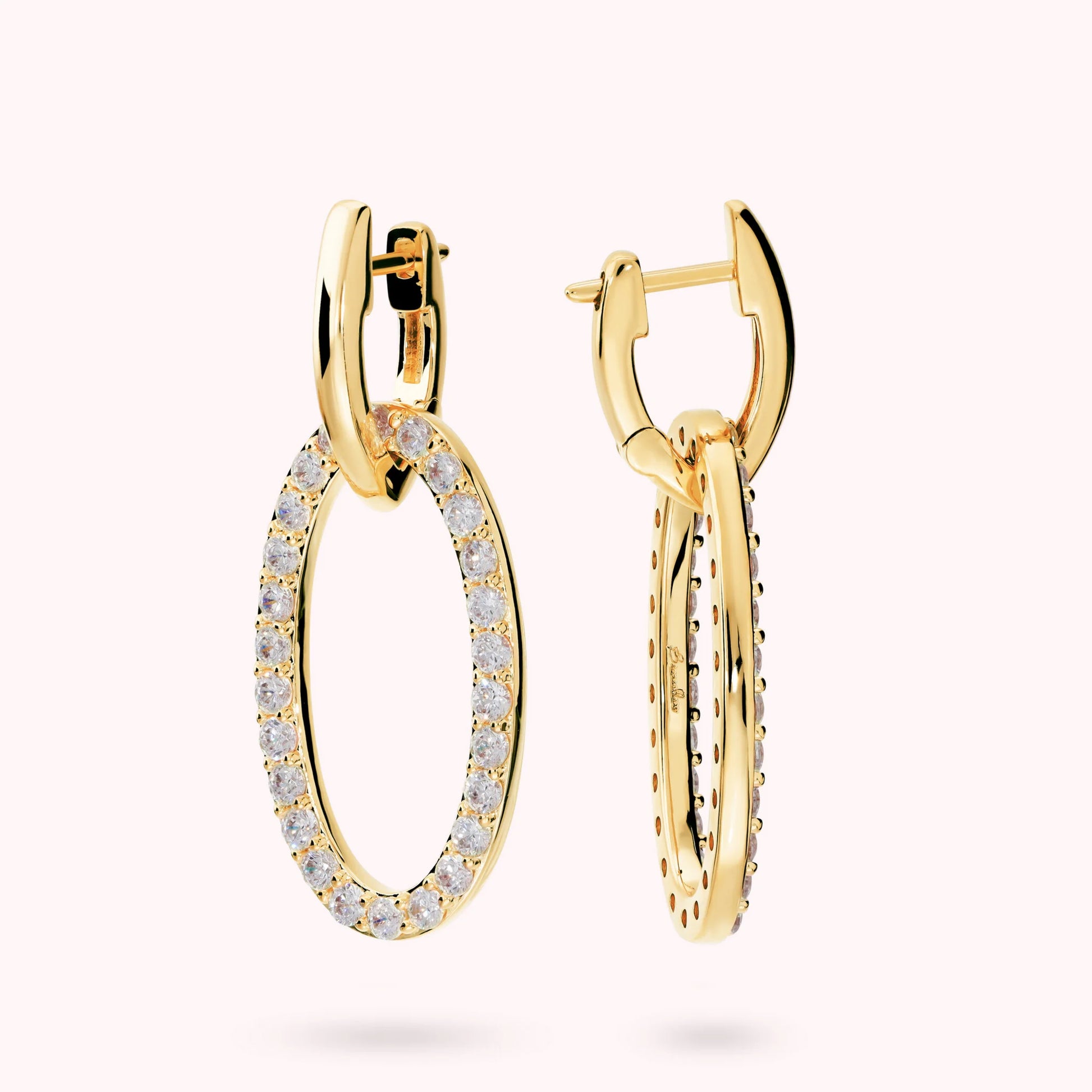 Orecchini Pendenti Ovali con Pavé di Cubic Zirconia