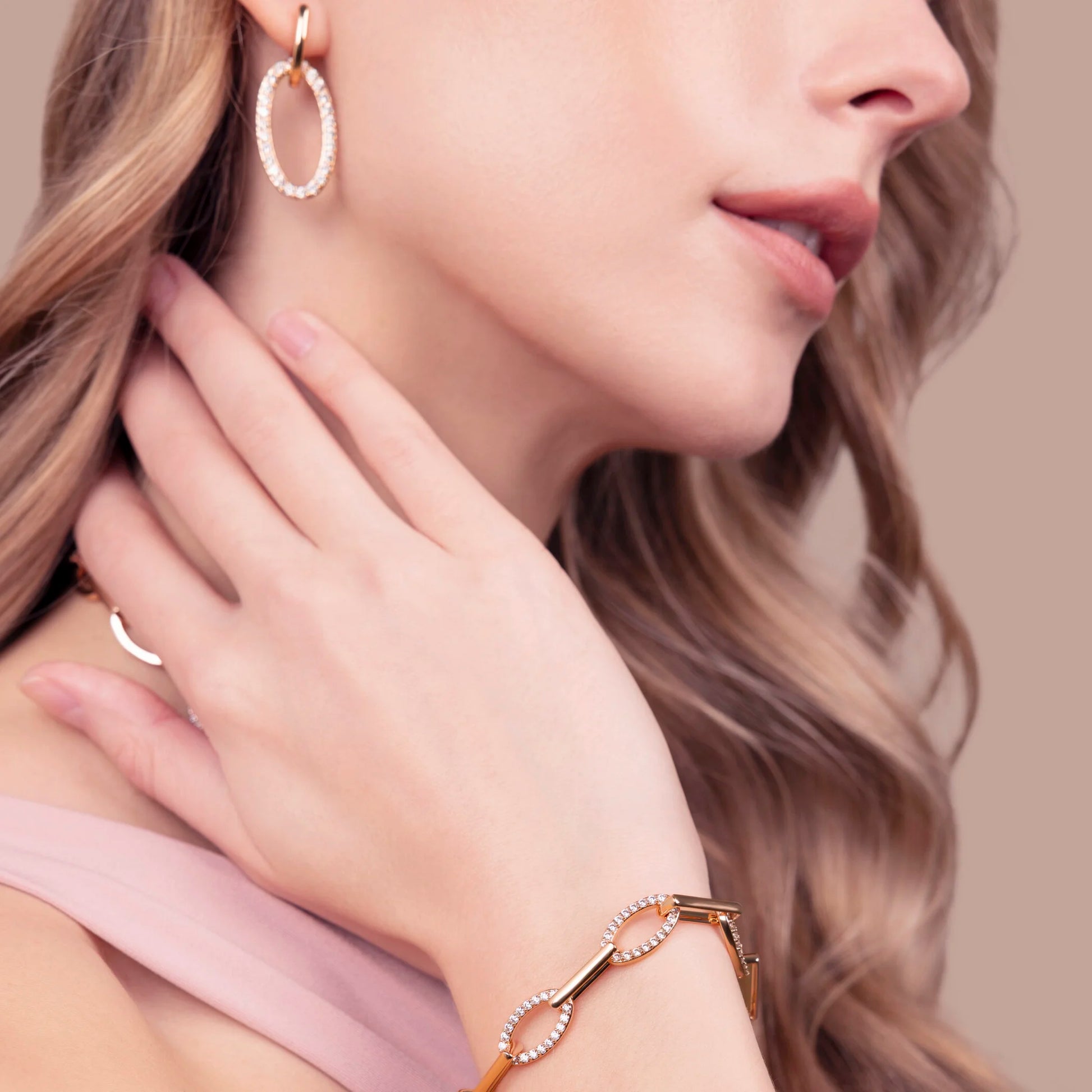 Bracciale Maglie Alternate con Pavé di Cubic Zirconia