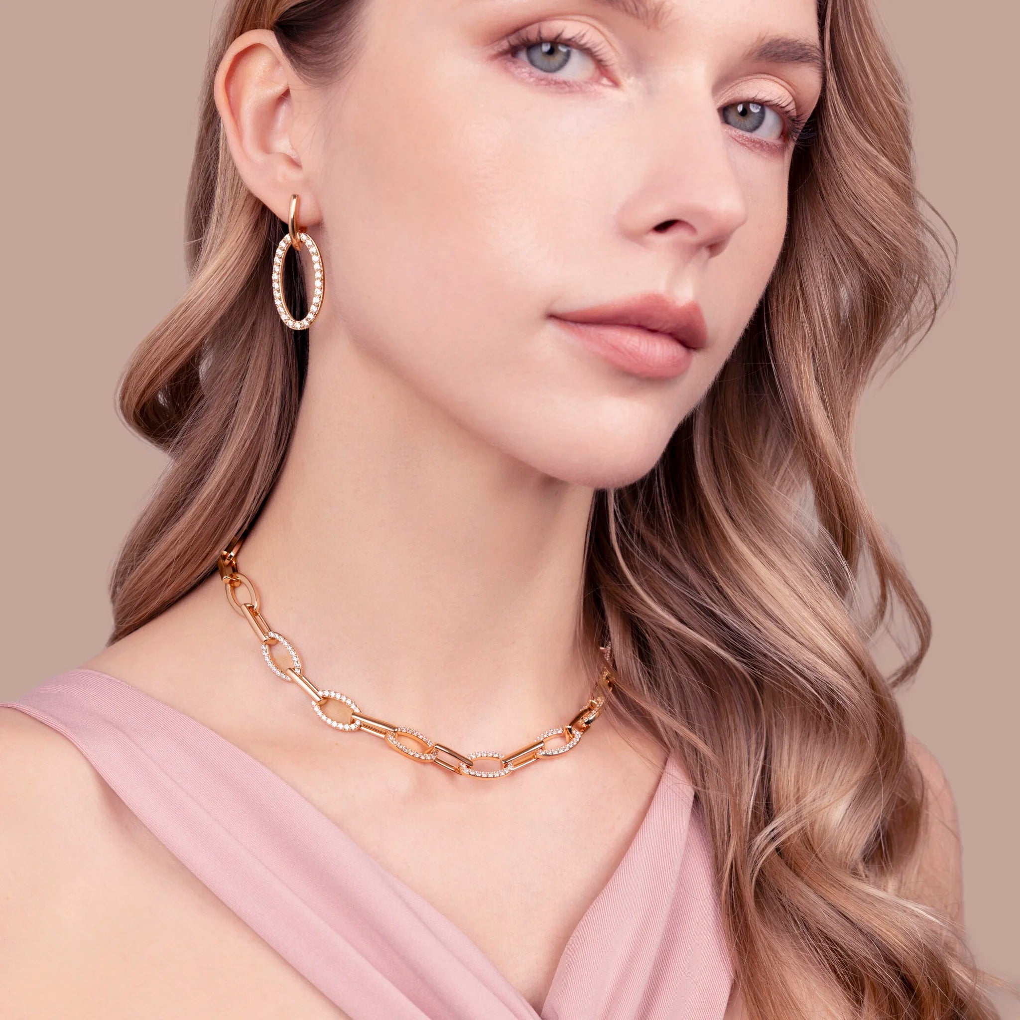 Collana Maglie Alternate con Pavé di Cubic Zirconia