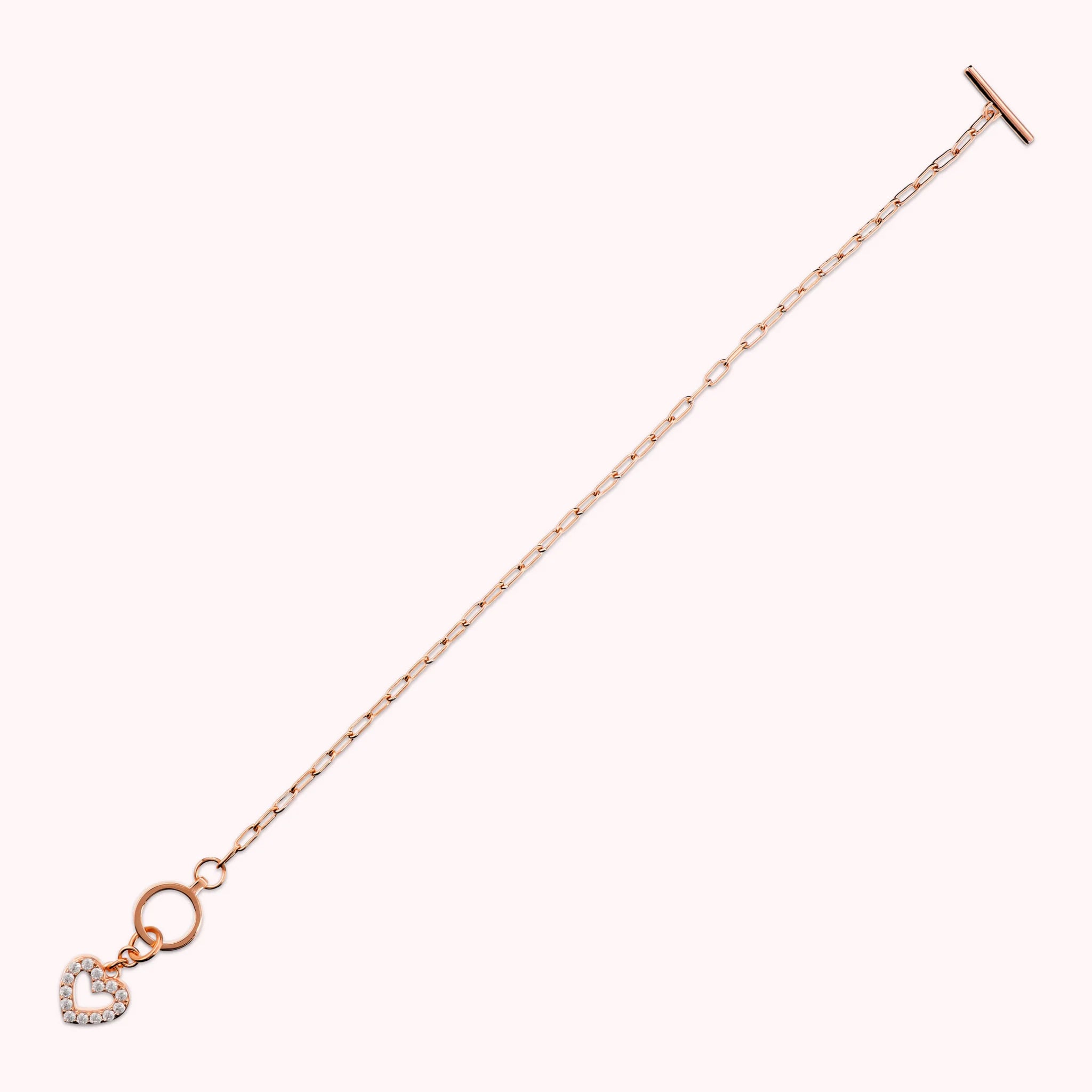 Bracelet with Heart Charm in Pavé Cubic Zirconia