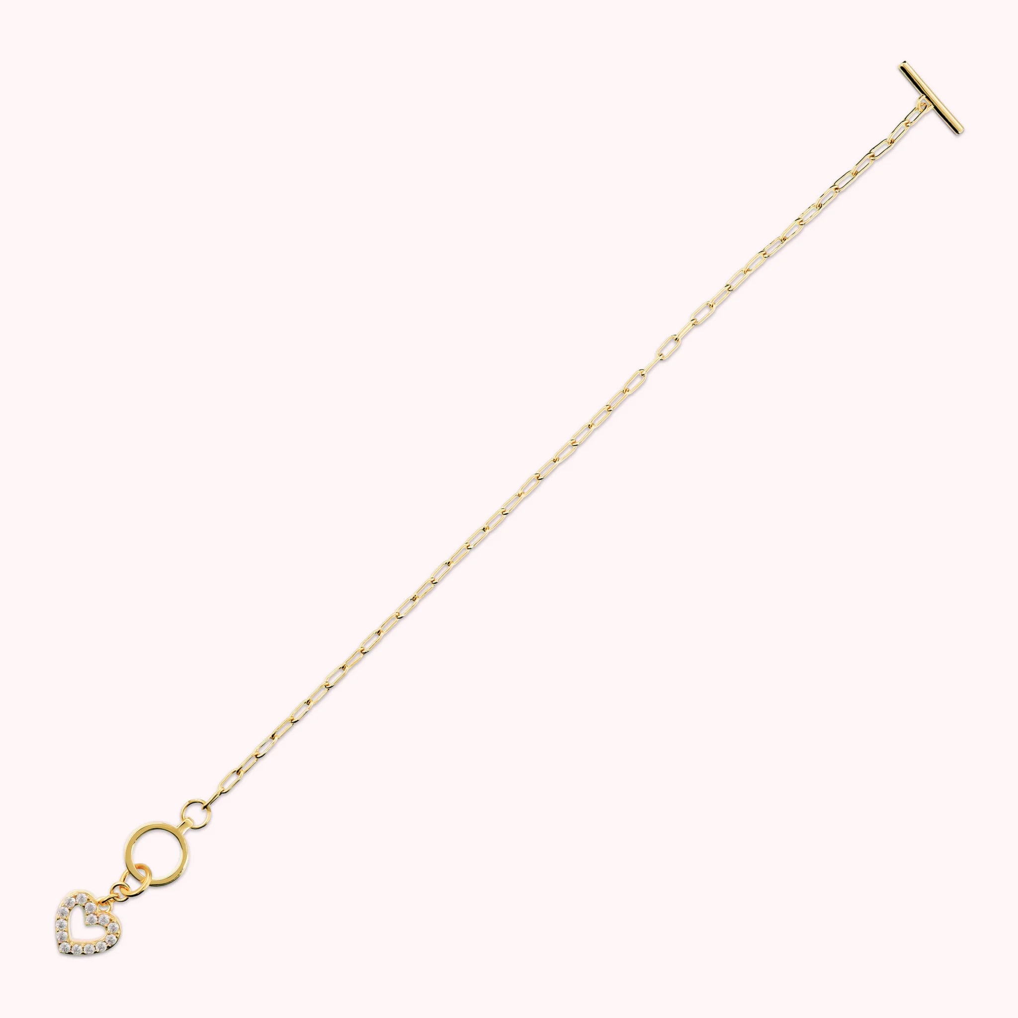 Bracelet with Heart Charm in Pavé Cubic Zirconia