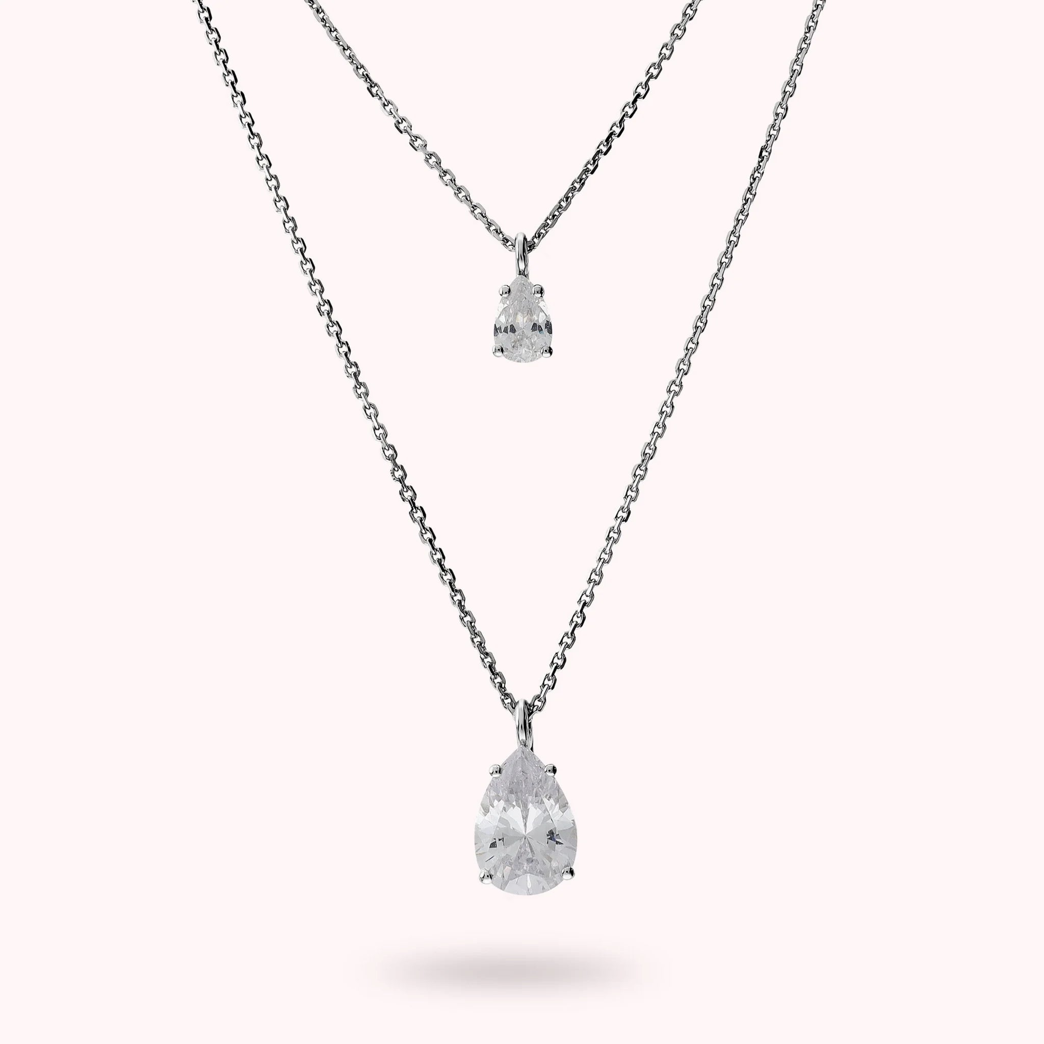 Collana Doppia Attimi di Luce con Cubic Zirconia Bianche a Goccia