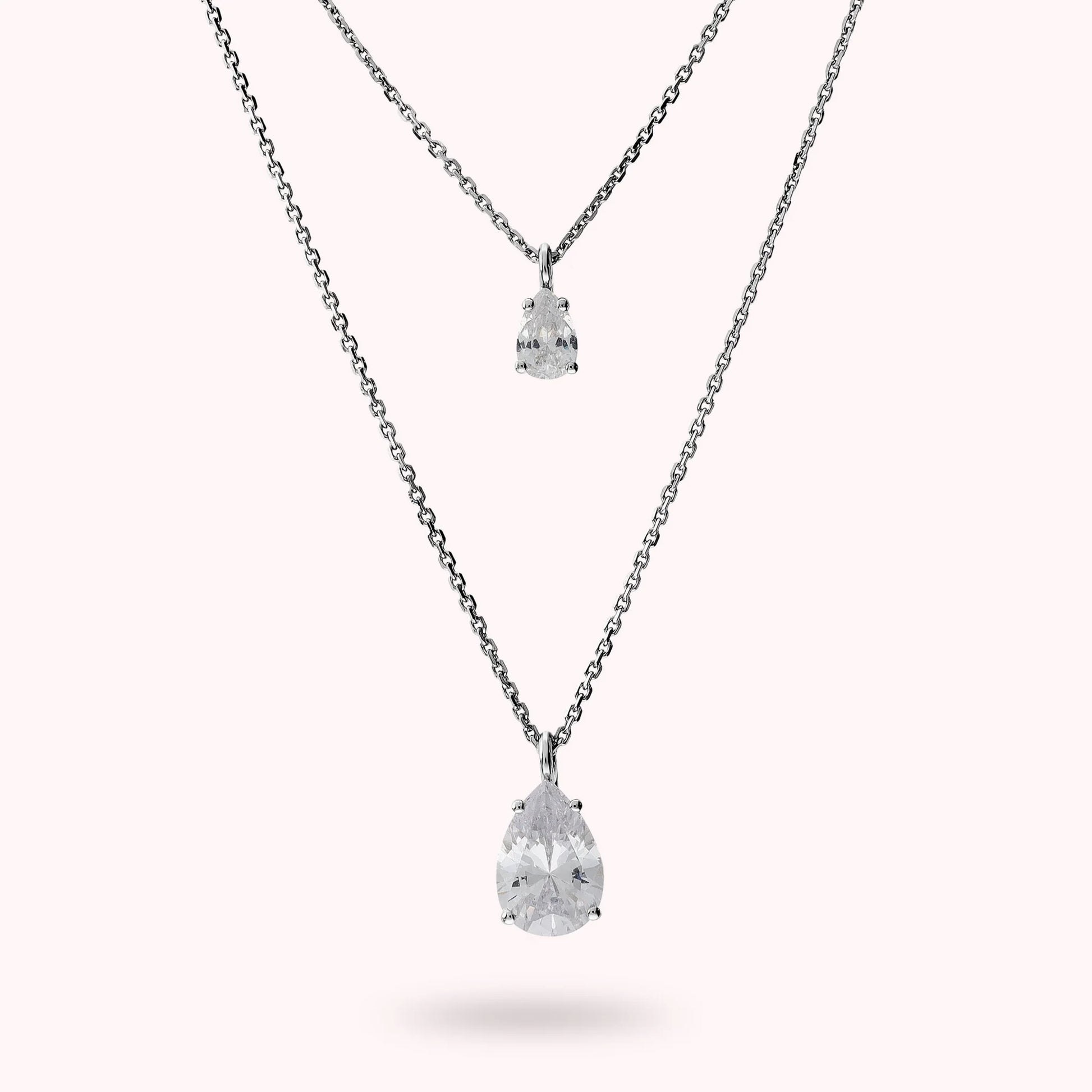 Double Necklace Moments of Light with White Cubic Zirconia Teardrop