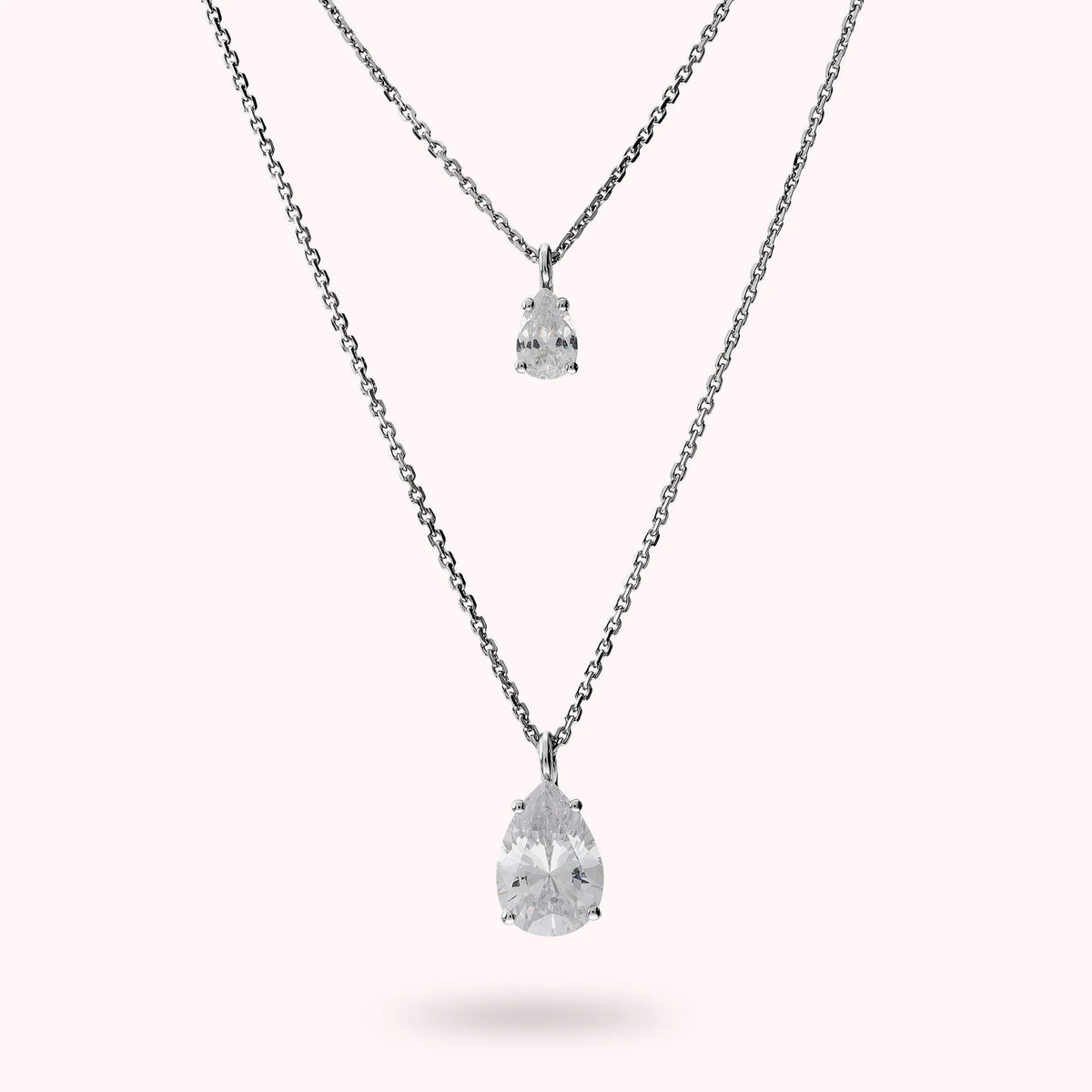 Collana Doppia Attimi di Luce con Cubic Zirconia Bianche a Goccia