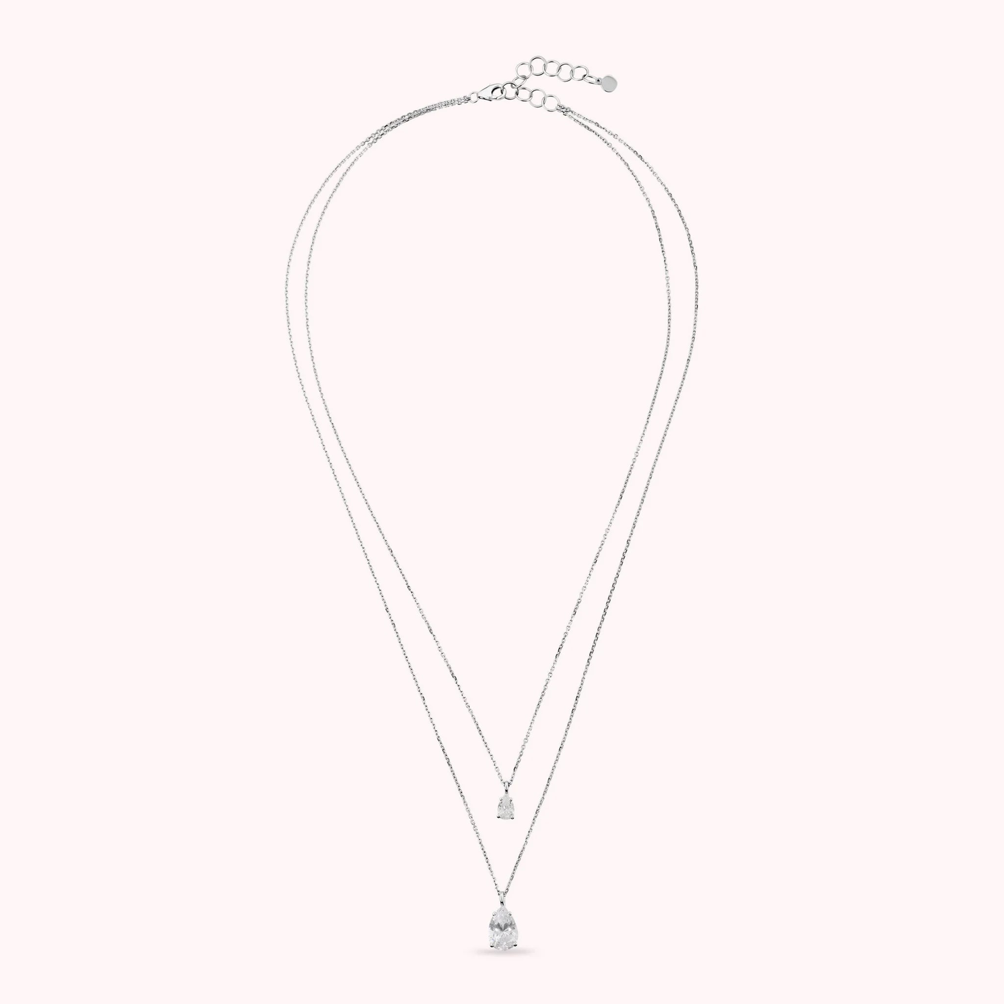 Collana Doppia Attimi di Luce con Cubic Zirconia Bianche a Goccia