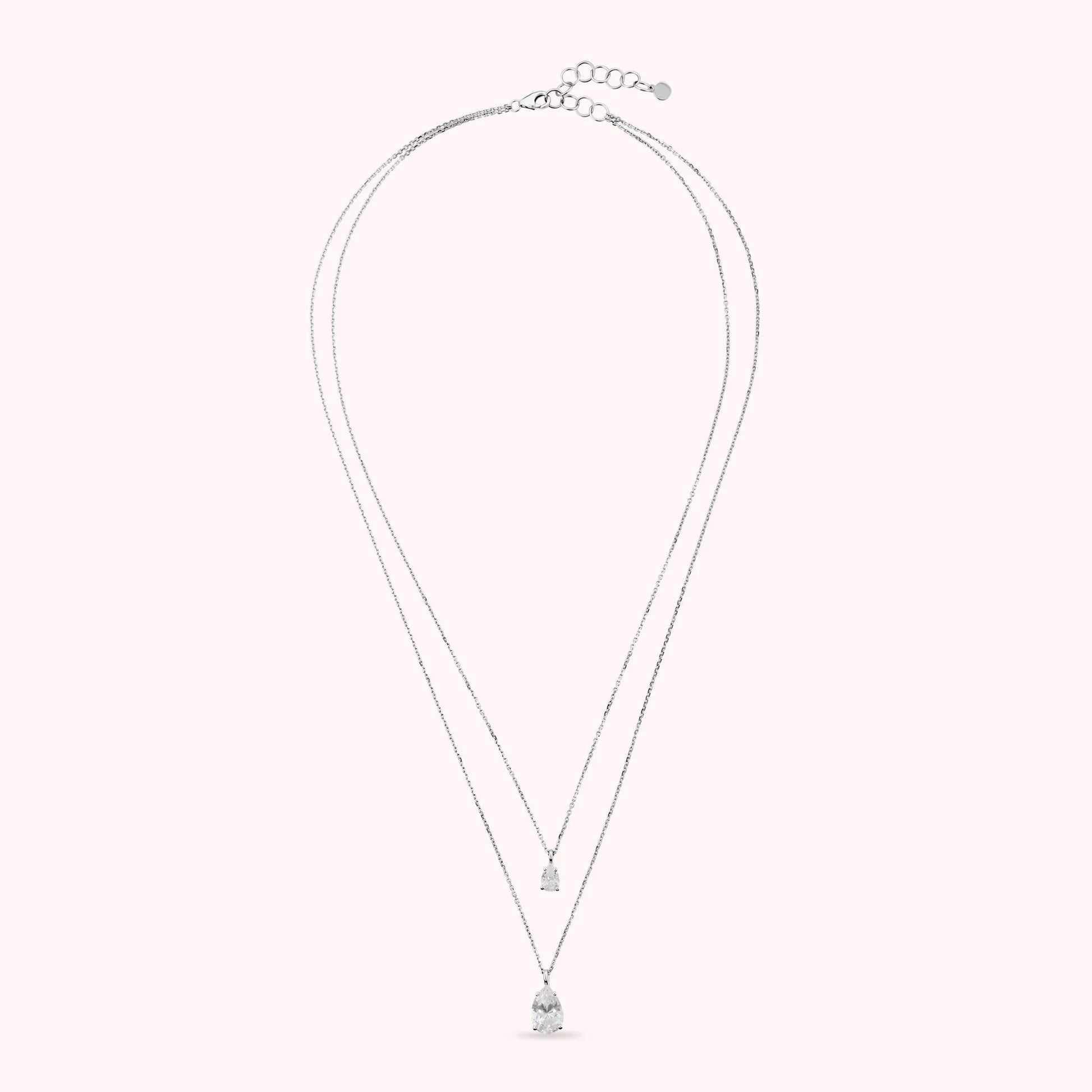 Double Necklace Moments of Light with White Cubic Zirconia Teardrop