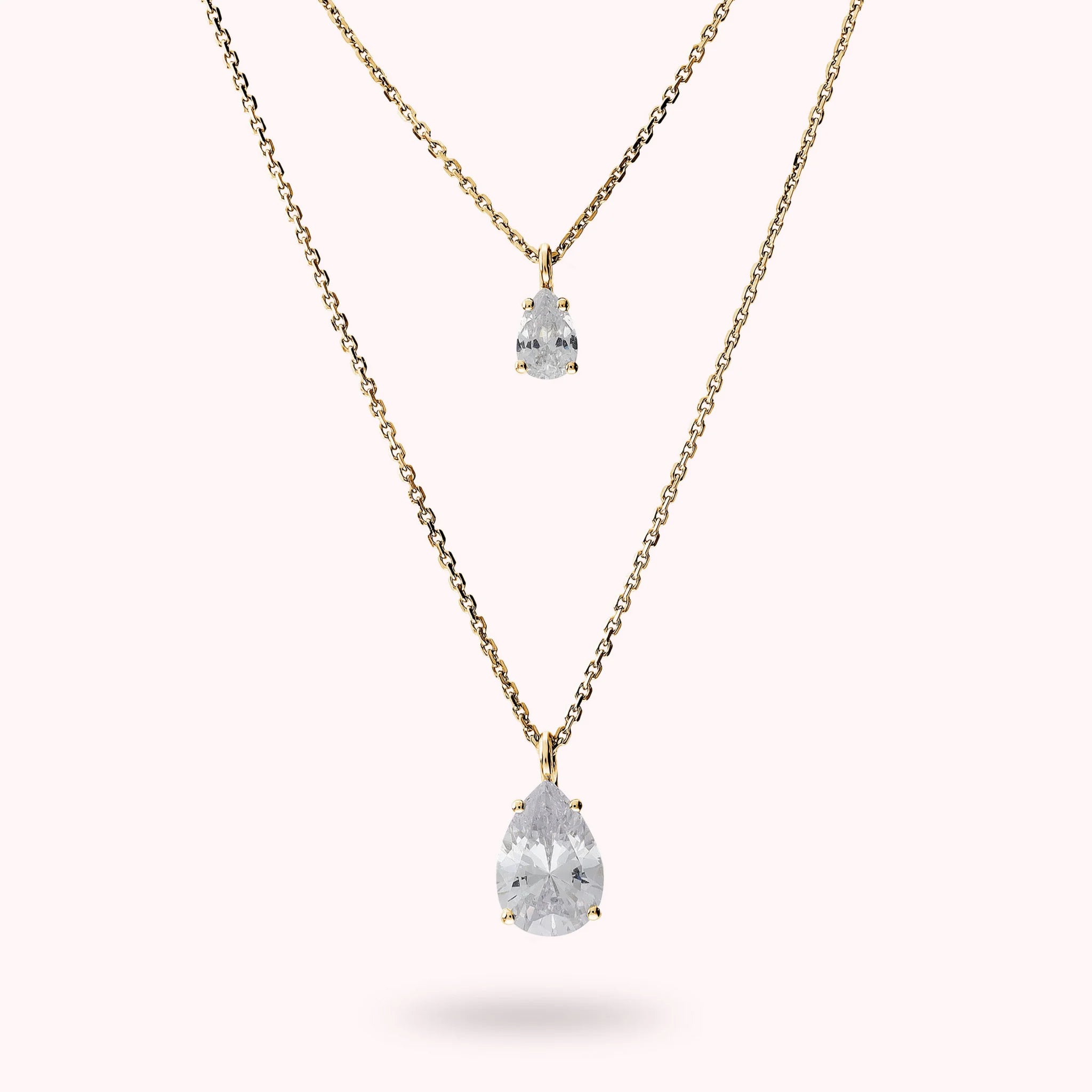 Collana Doppia Attimi di Luce con Cubic Zirconia Bianche a Goccia