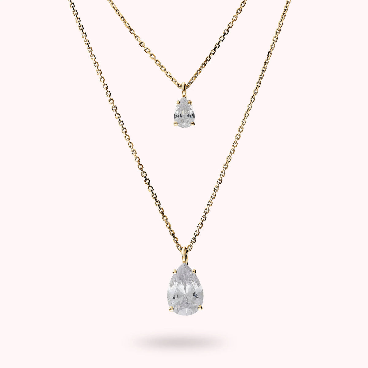 Collana Doppia Attimi di Luce con Cubic Zirconia Bianche a Goccia