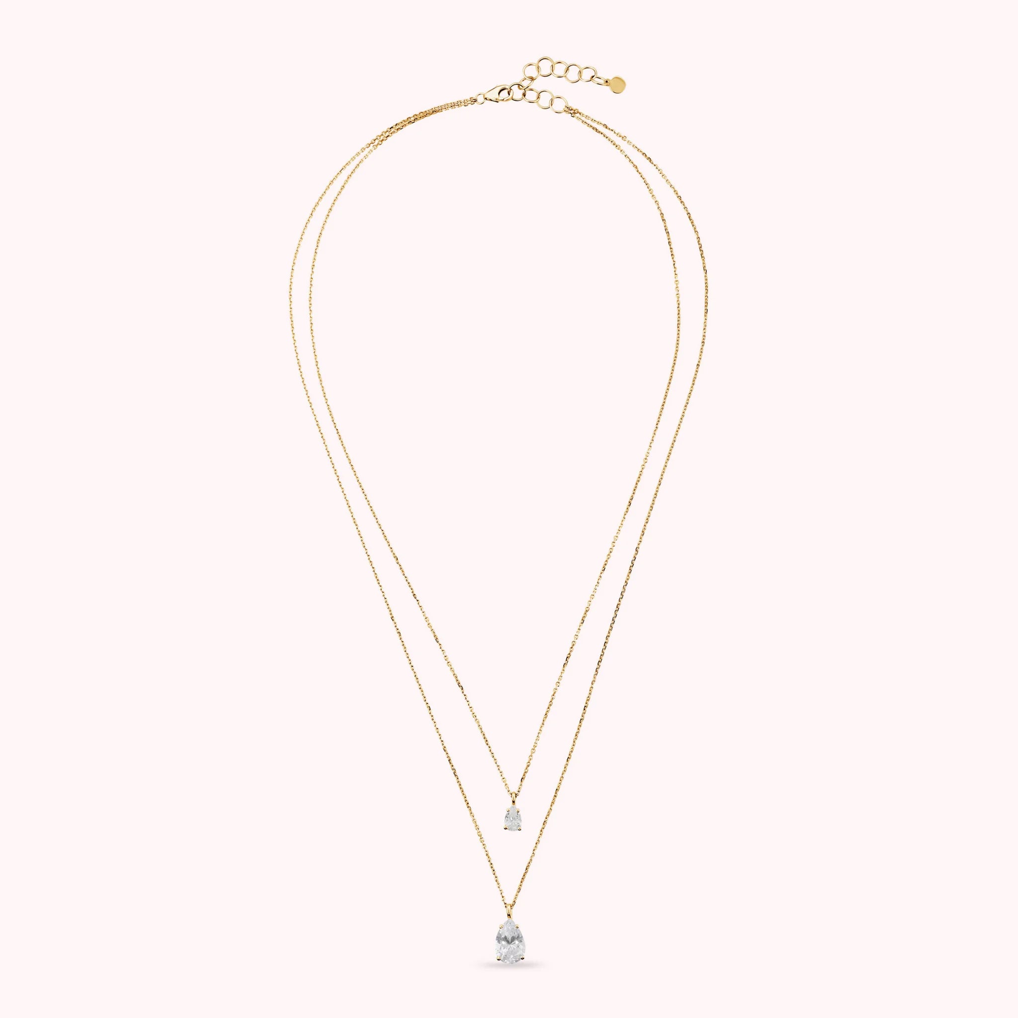 Collana Doppia Attimi di Luce con Cubic Zirconia Bianche a Goccia