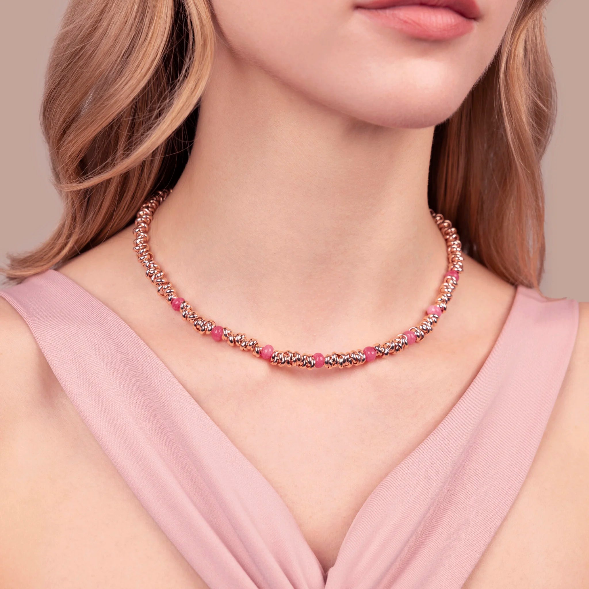 Collana con Rondelle Intrecciate e Pietre Naturali di Quarzite
