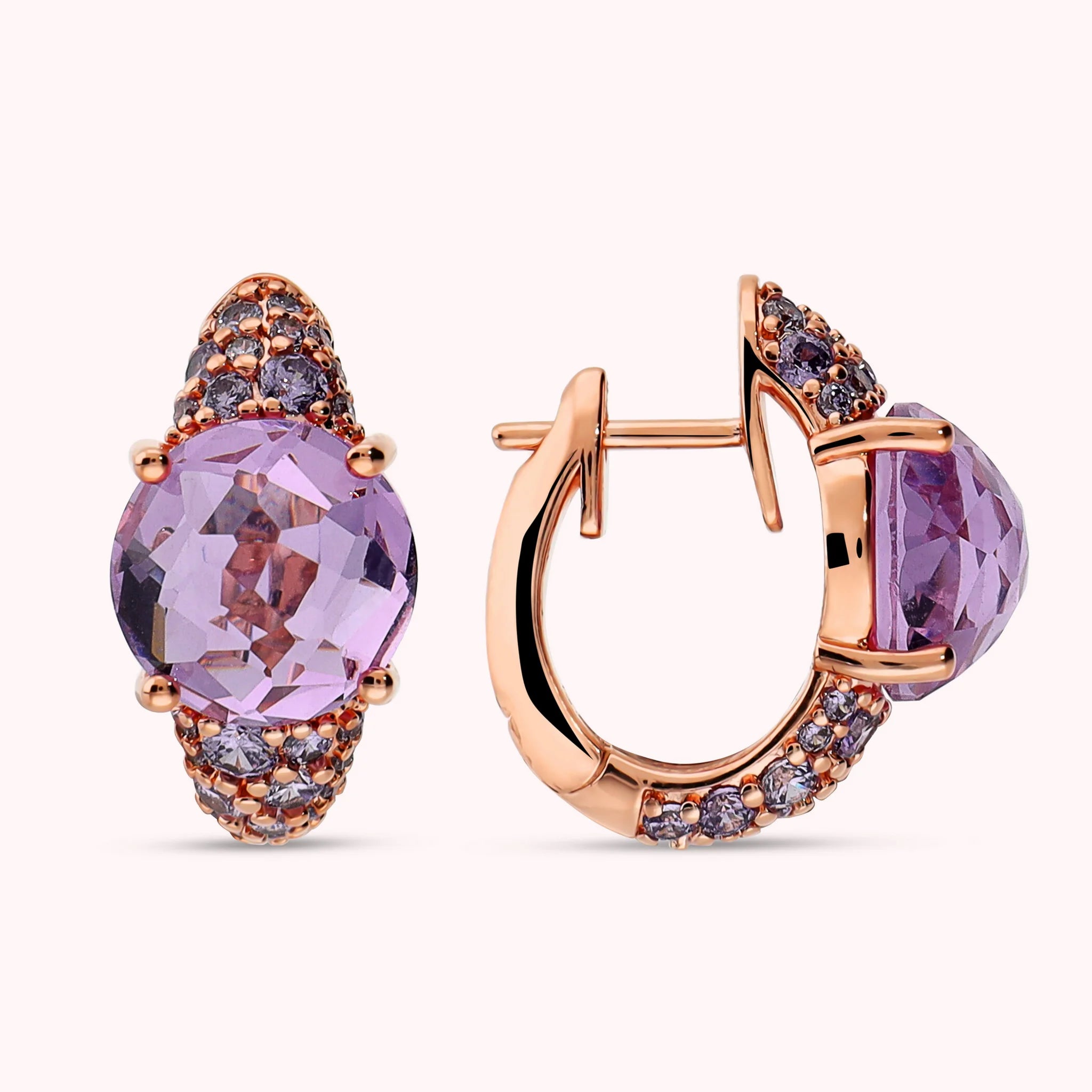 Hoop Earrings with Mixed Pavé and Prisma Gem