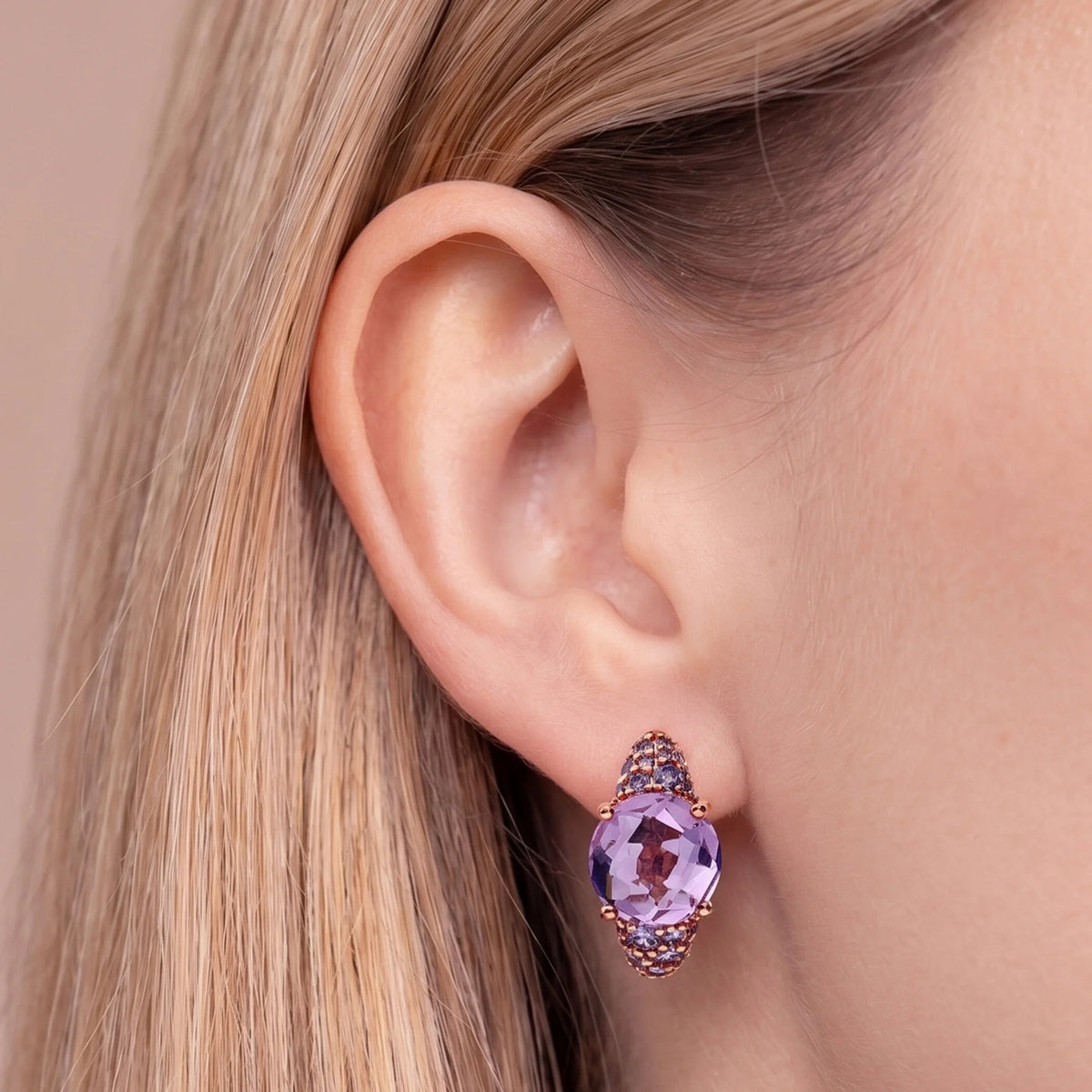 Boucles d'Oreilles Cercles avec Pavé Mixte et Pierre Prisma