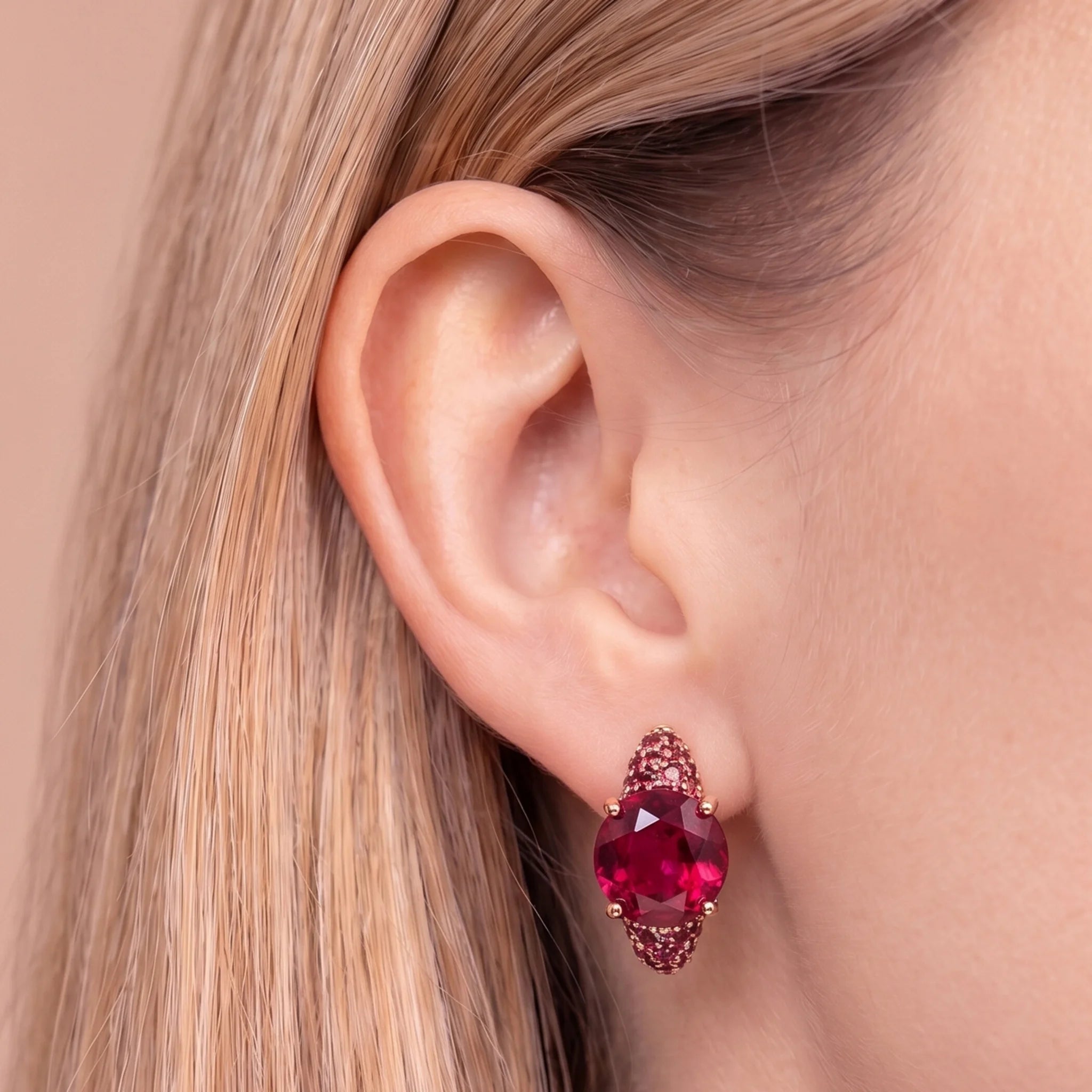 Hoop Earrings with Mixed Pavé and Prisma Gem