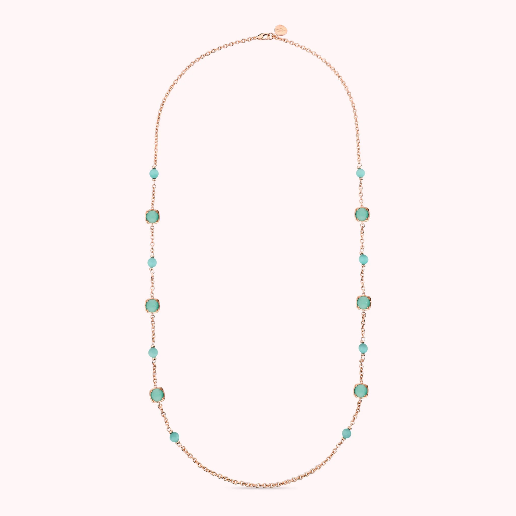 Collana Lunga Maglia Rolo e Pietre Effetto Occhio di Gatto