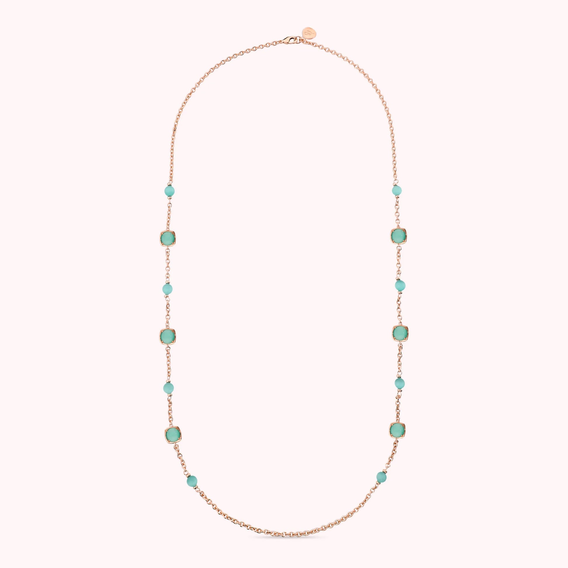 Collana Lunga Maglia Rolo e Pietre Effetto Occhio di Gatto
