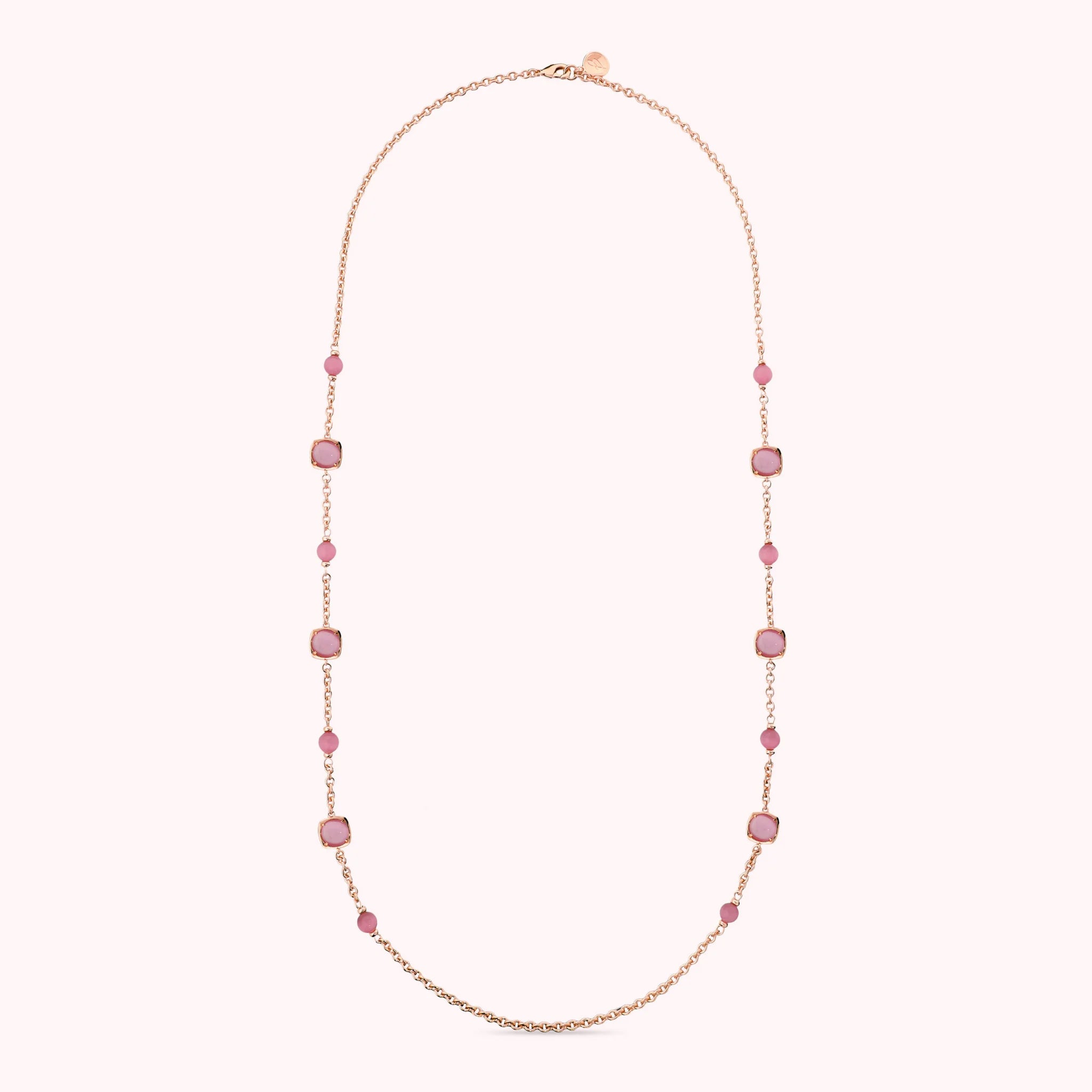 Collana Lunga Maglia Rolo e Pietre Effetto Occhio di Gatto