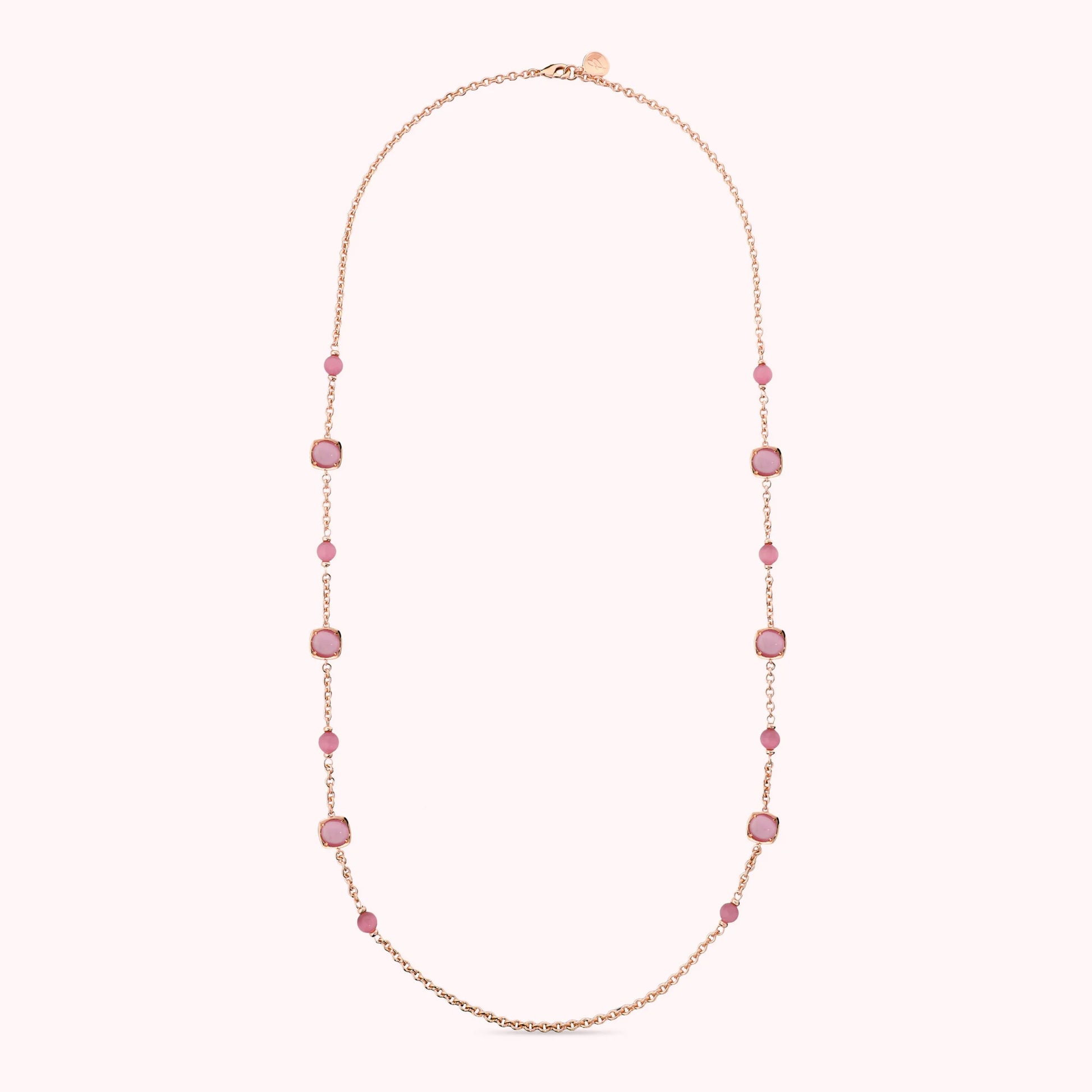 Collana Lunga Maglia Rolo e Pietre Effetto Occhio di Gatto
