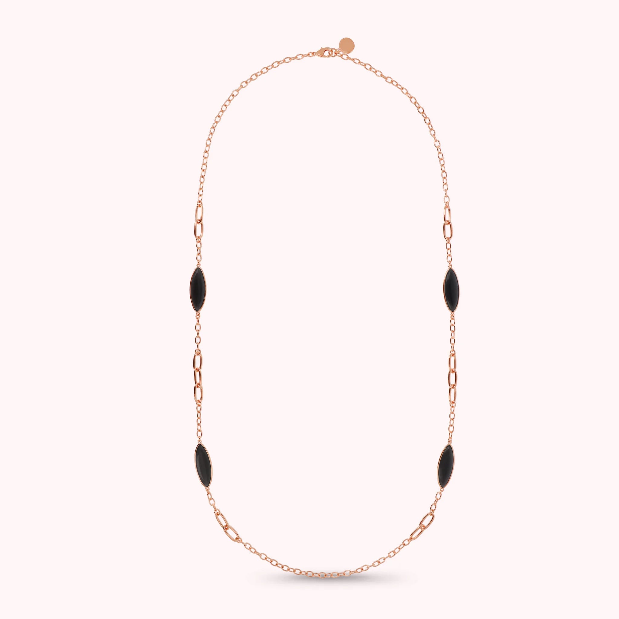 Collana Lunga Maglie Alternate e Pietre Effetto Occhio di Gatto