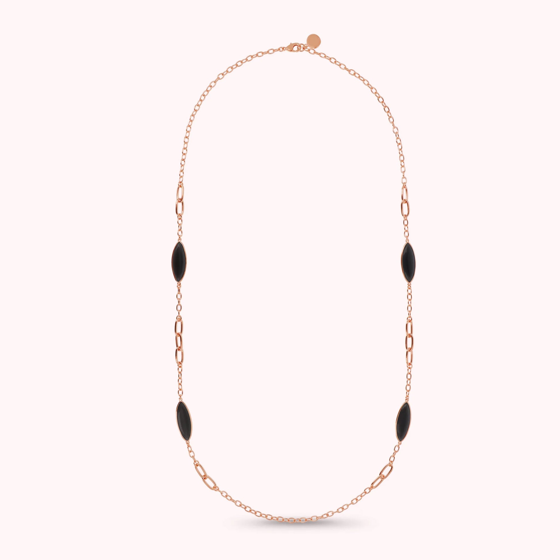 Collana Lunga Maglie Alternate e Pietre Effetto Occhio di Gatto
