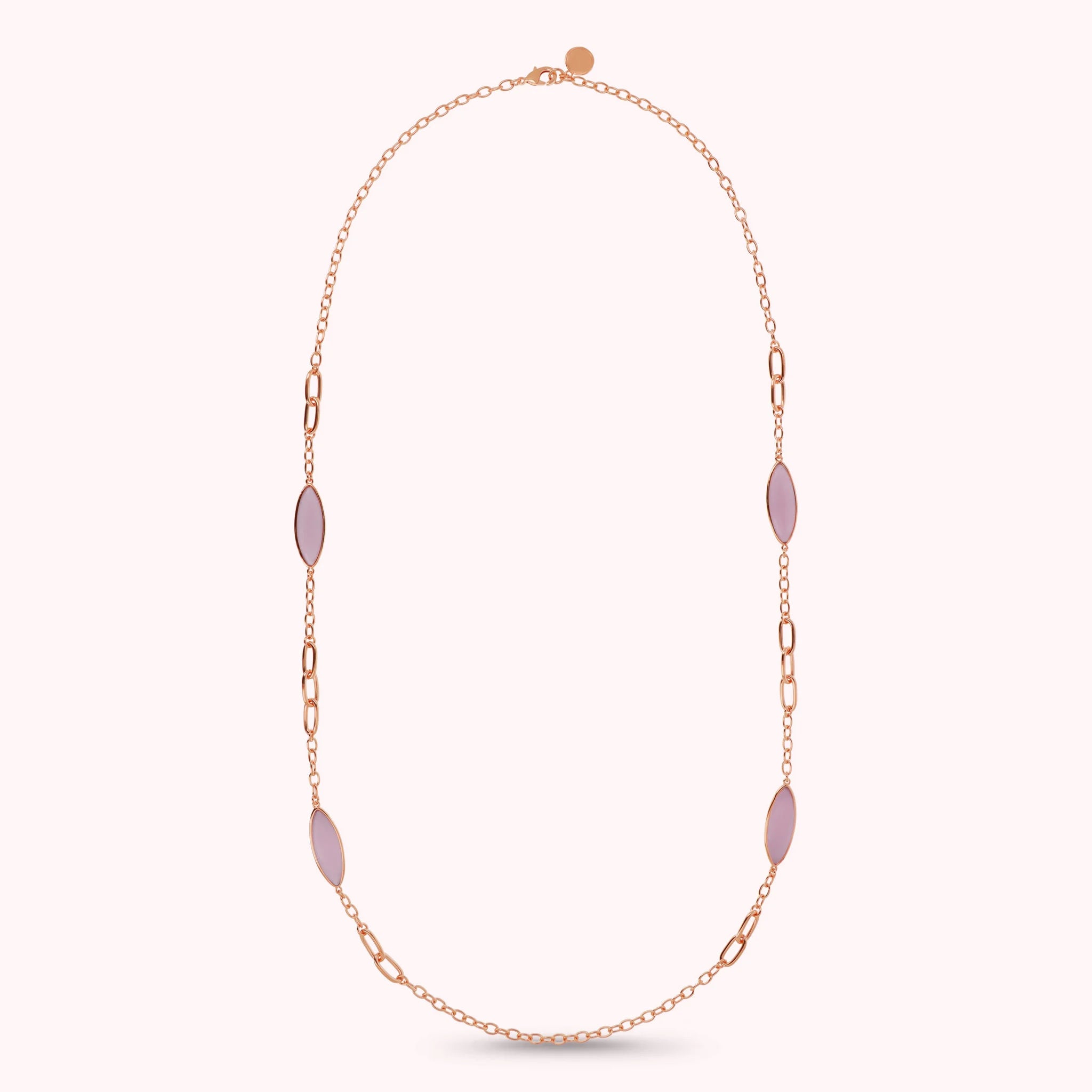 Collana Lunga Maglie Alternate e Pietre Effetto Occhio di Gatto