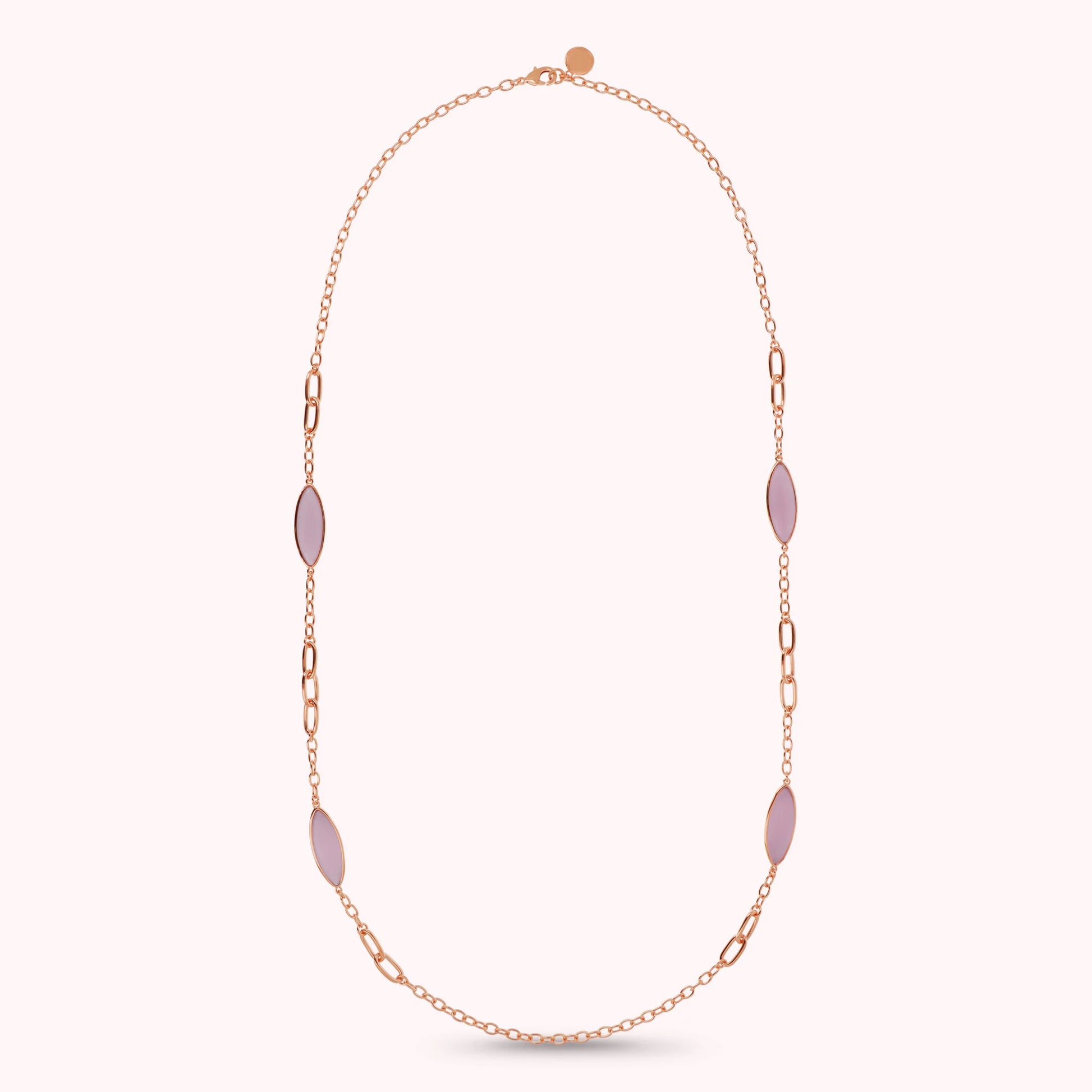 Collana Lunga Maglie Alternate e Pietre Effetto Occhio di Gatto