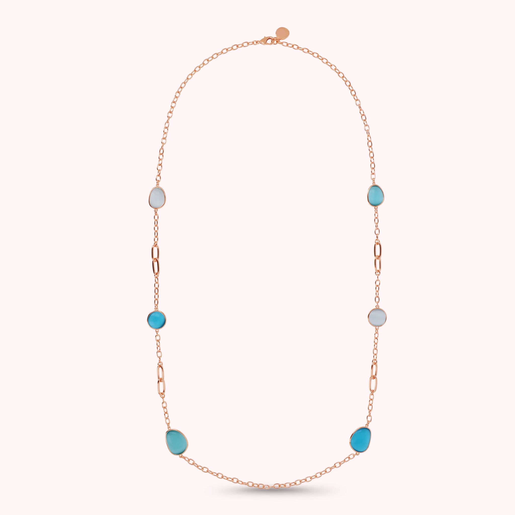 Collana Lunga con Pietre Effetto Occhio di Gatto