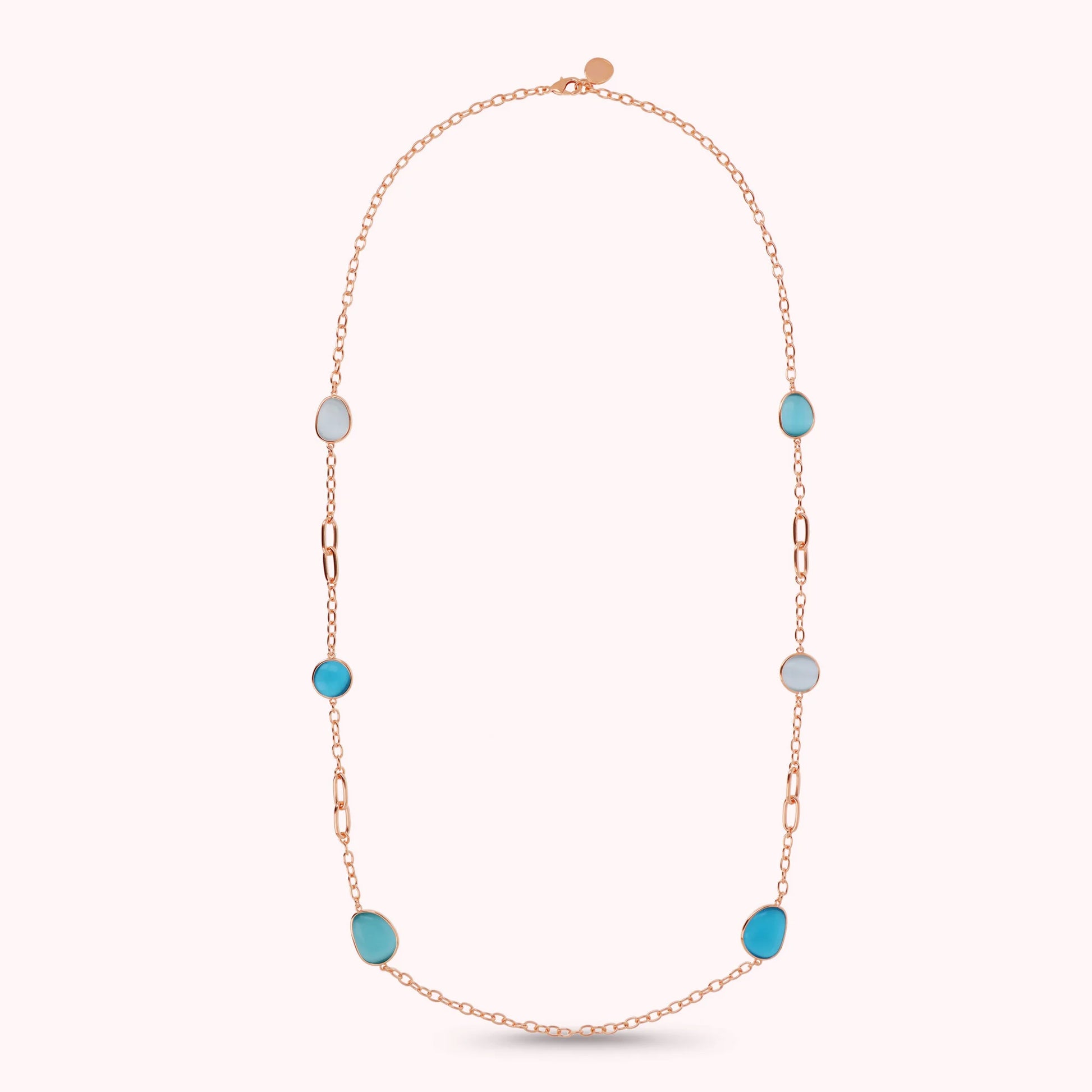 Collana Lunga con Pietre Effetto Occhio di Gatto