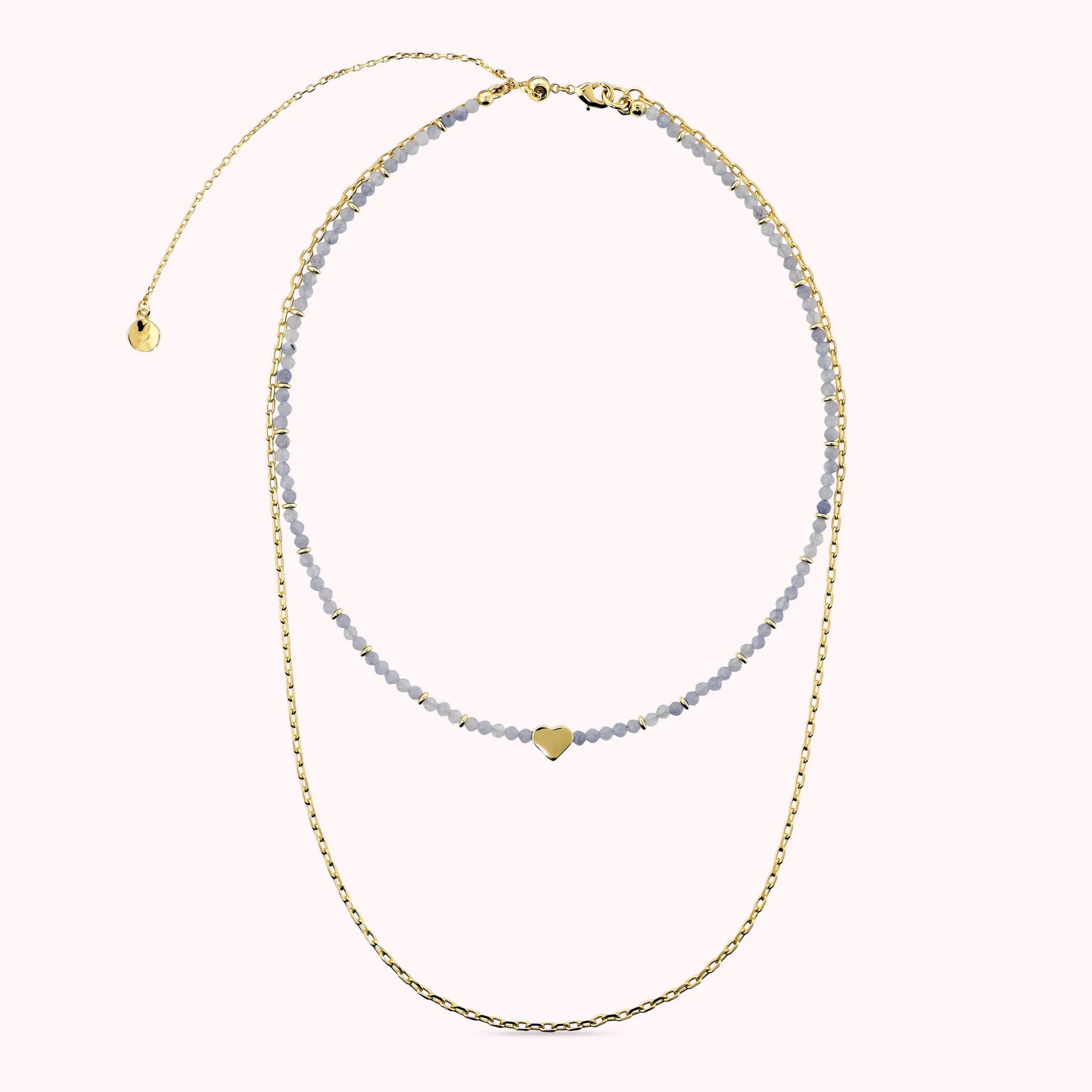 Double Sliding Necklace with Heart and Natural Quartzite Stones