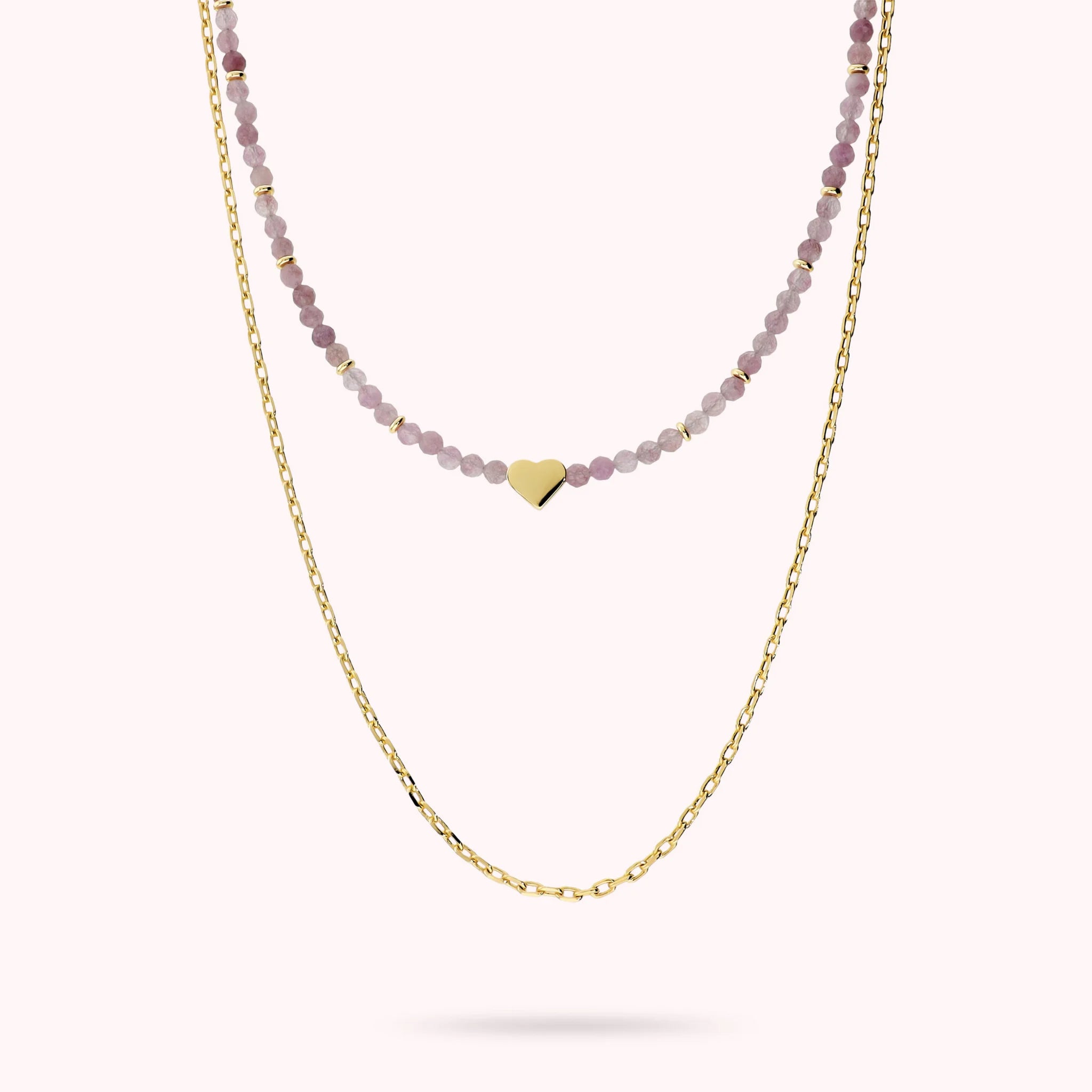Collana Doppia Scorrevole con Cuore e Pietre Naturali di Quarzite