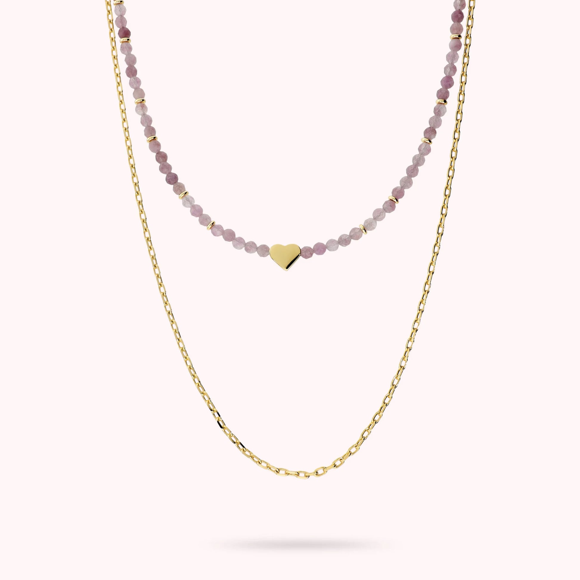 Double Sliding Necklace with Heart and Natural Quartzite Stones