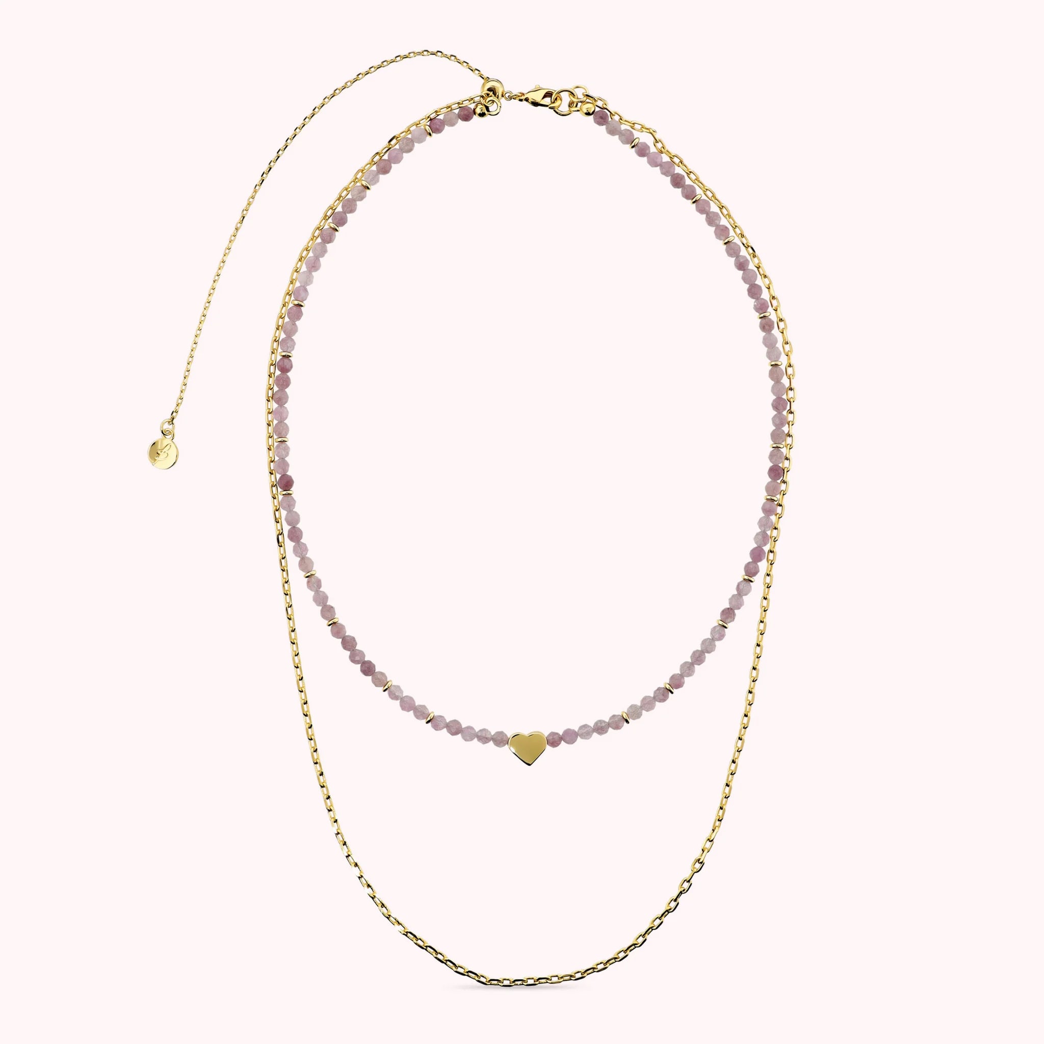 Collana Doppia Scorrevole con Cuore e Pietre Naturali di Quarzite