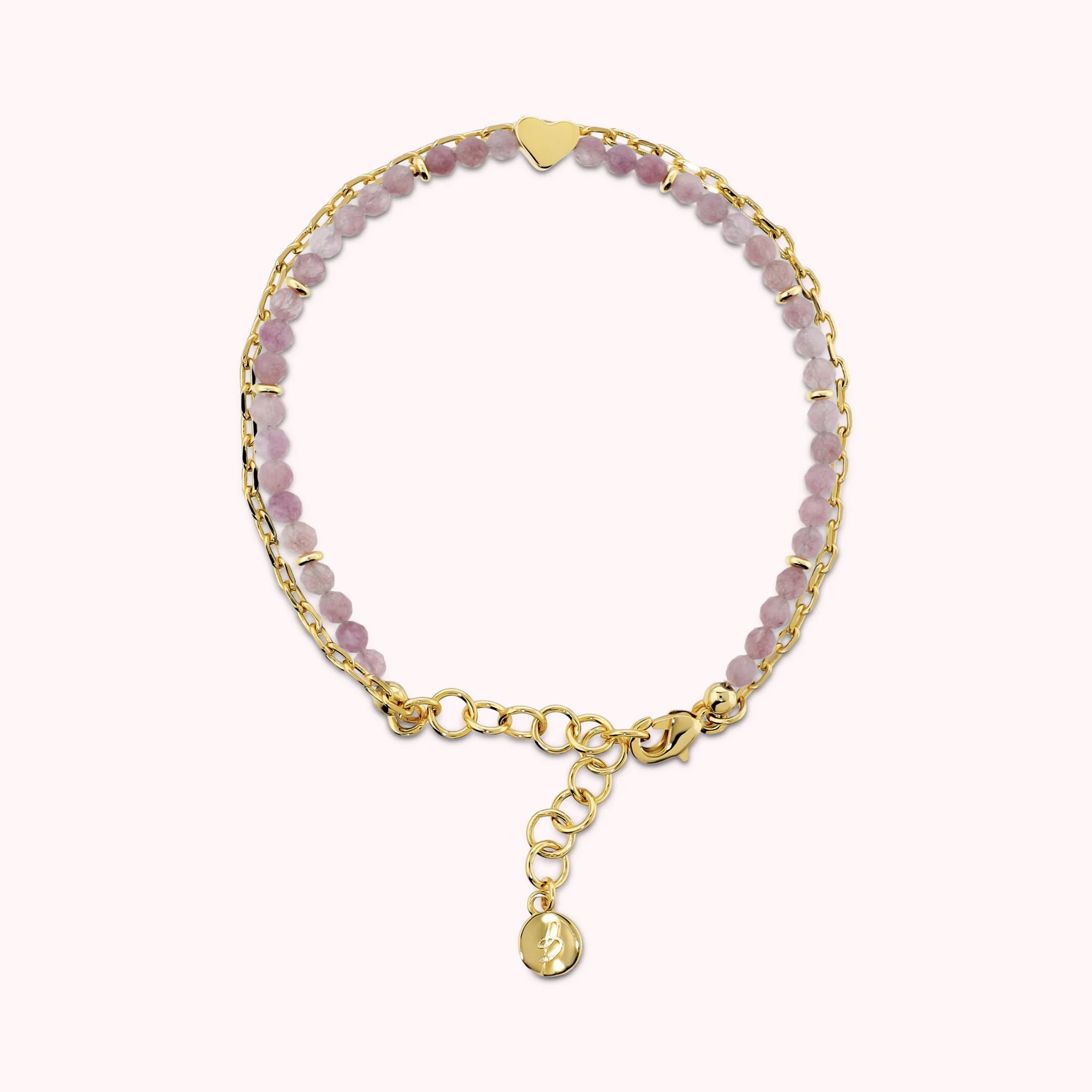 Bracciale Doppio con Cuore e Pietre Naturali di Quarzite