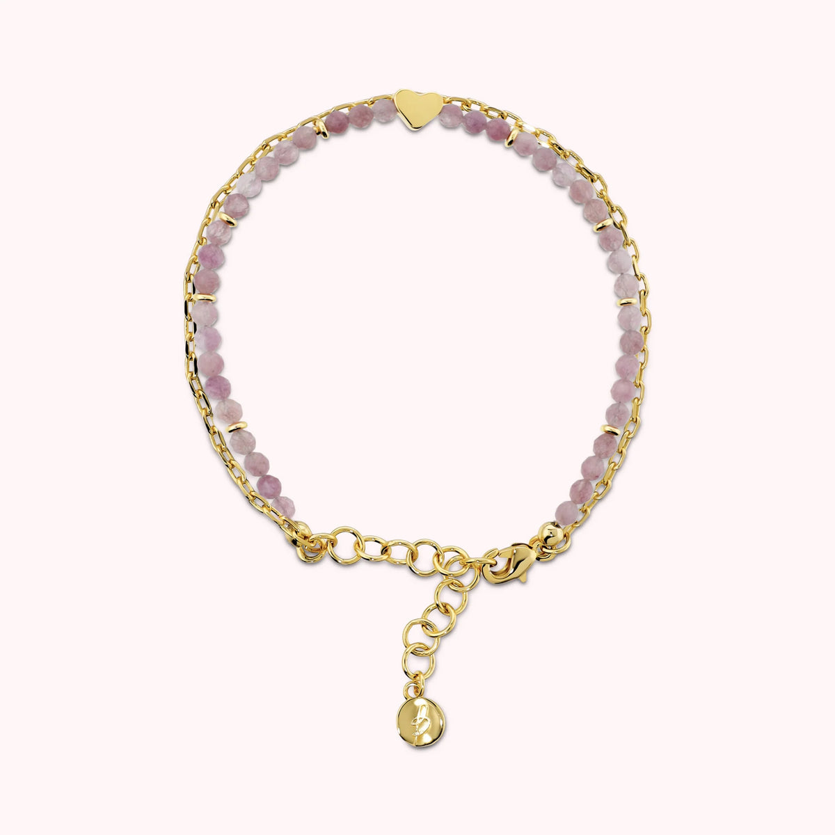 Double Bracelet with Heart and Natural Quartzite Stones