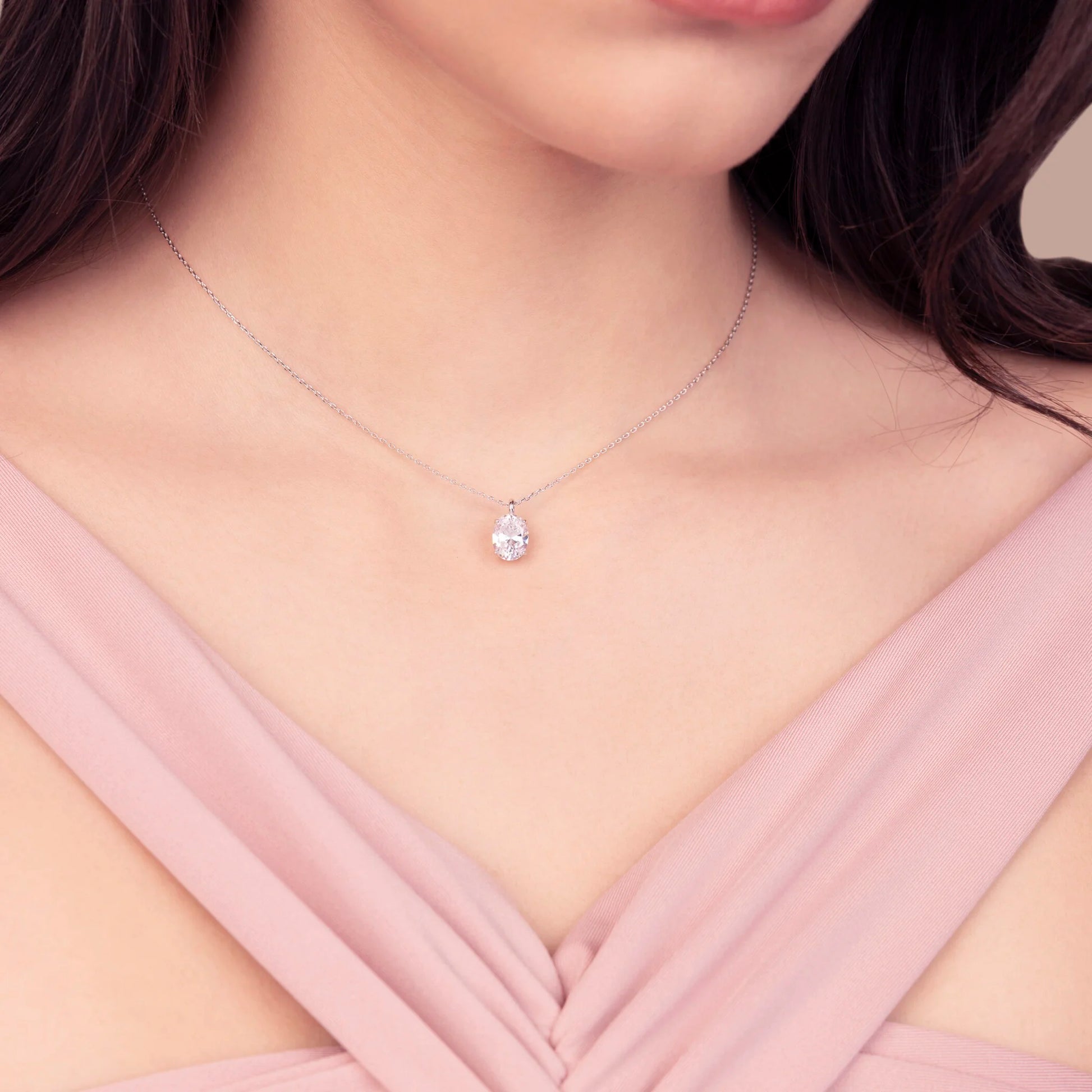 Collana Attimi di Luce con con Cubic Zirconia Bianca Ovale