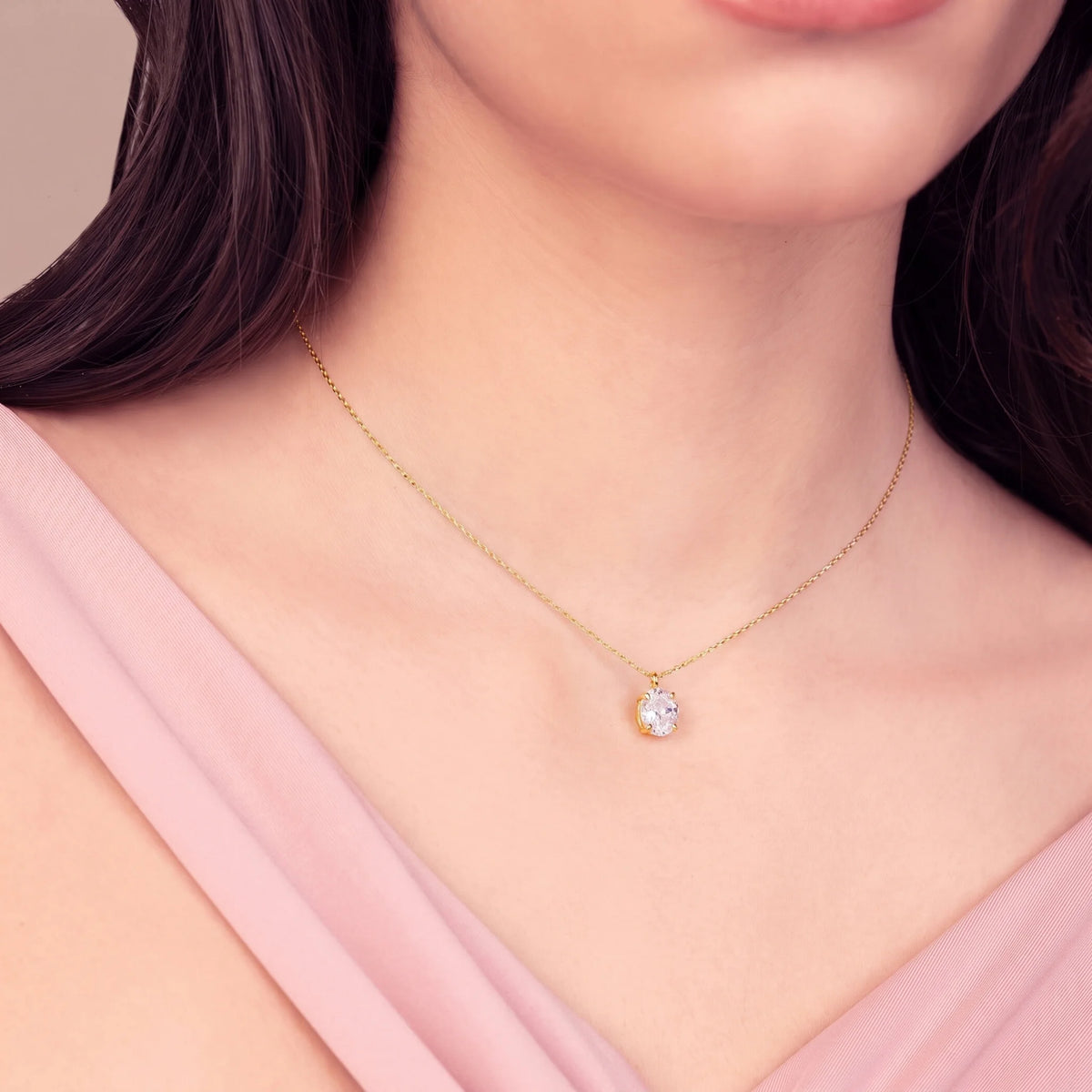 Collana Attimi di Luce con con Cubic Zirconia Bianca Ovale Placcata Oro 18Kt