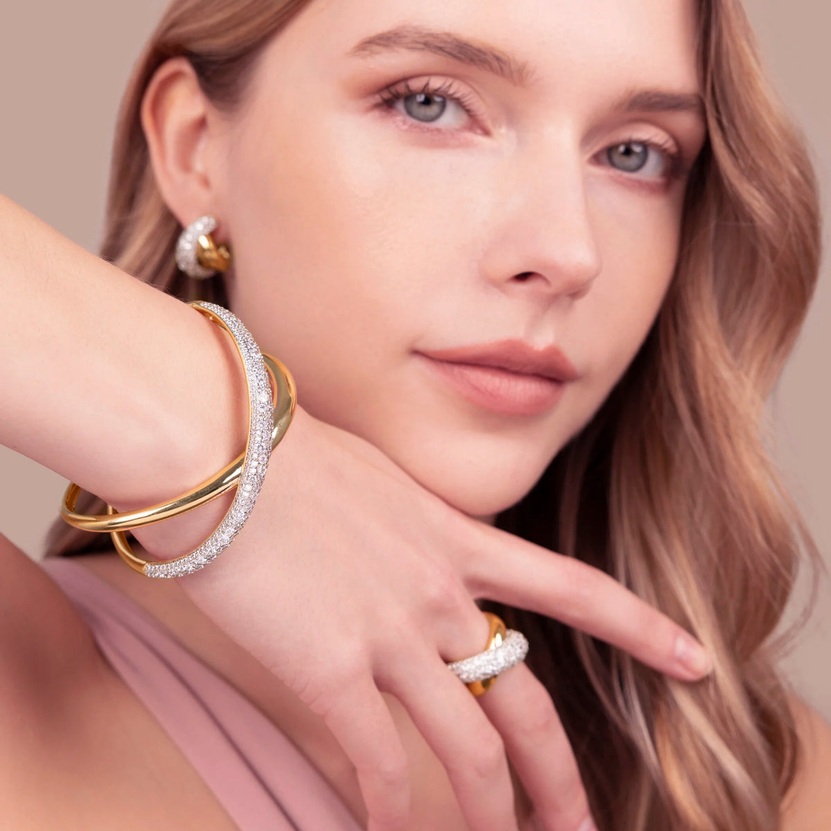 Rigid Braided Bracelet with Cubic Zirconia Pavé
