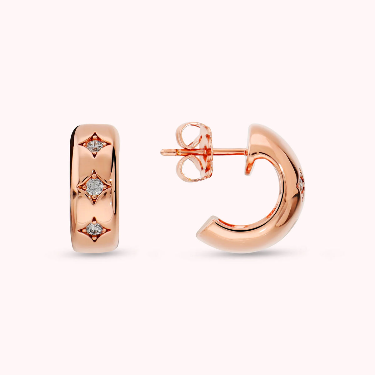 Étoile earrings with cubic zirconia points of light, plated with 18Kt gold